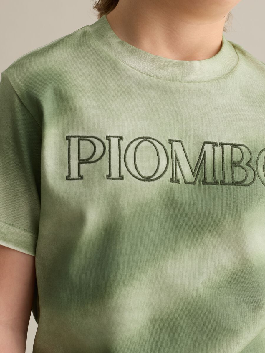 Green cotton T-shirt with logo embroidery_1