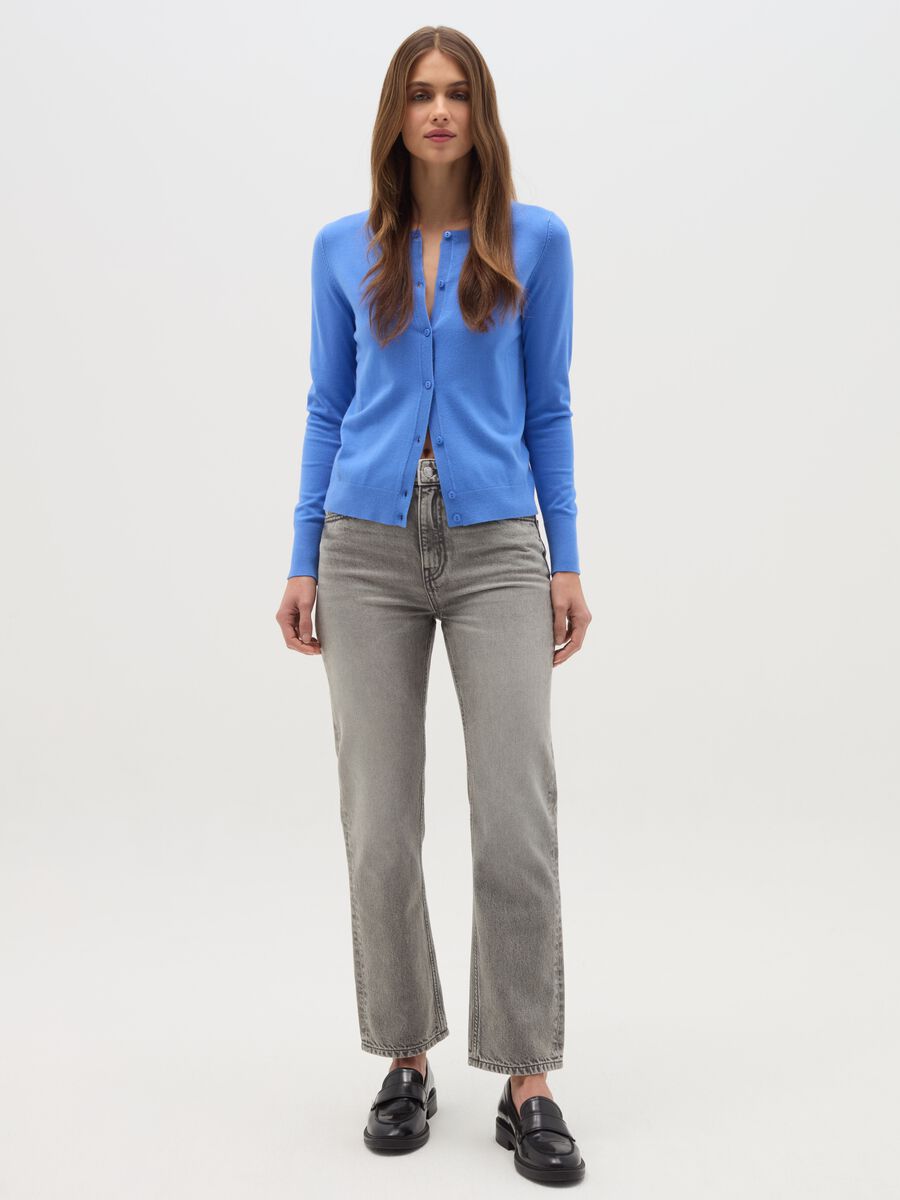 Solid colour cardigan with round neck_1