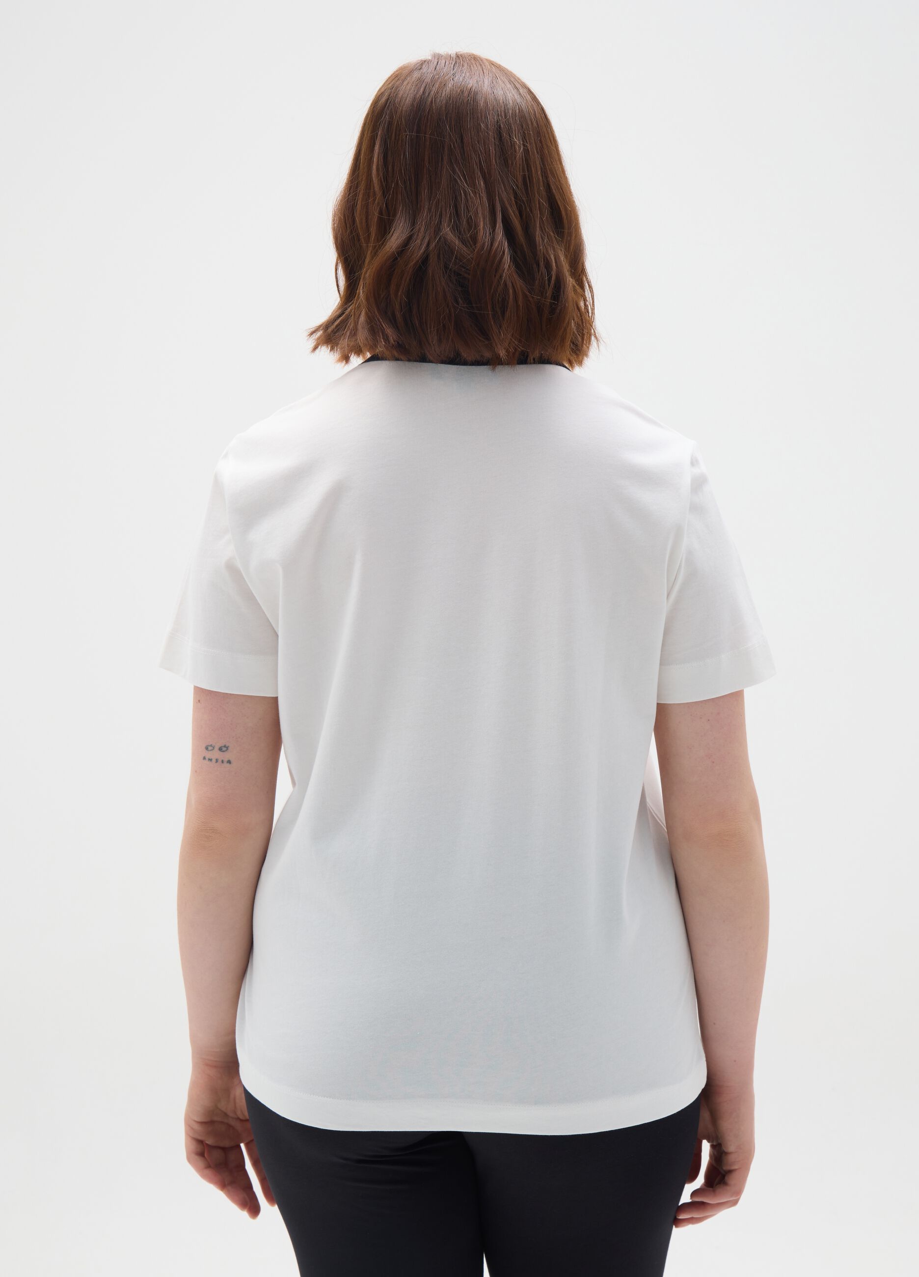 Women's pure cotton white T-shirt regular fit with logo