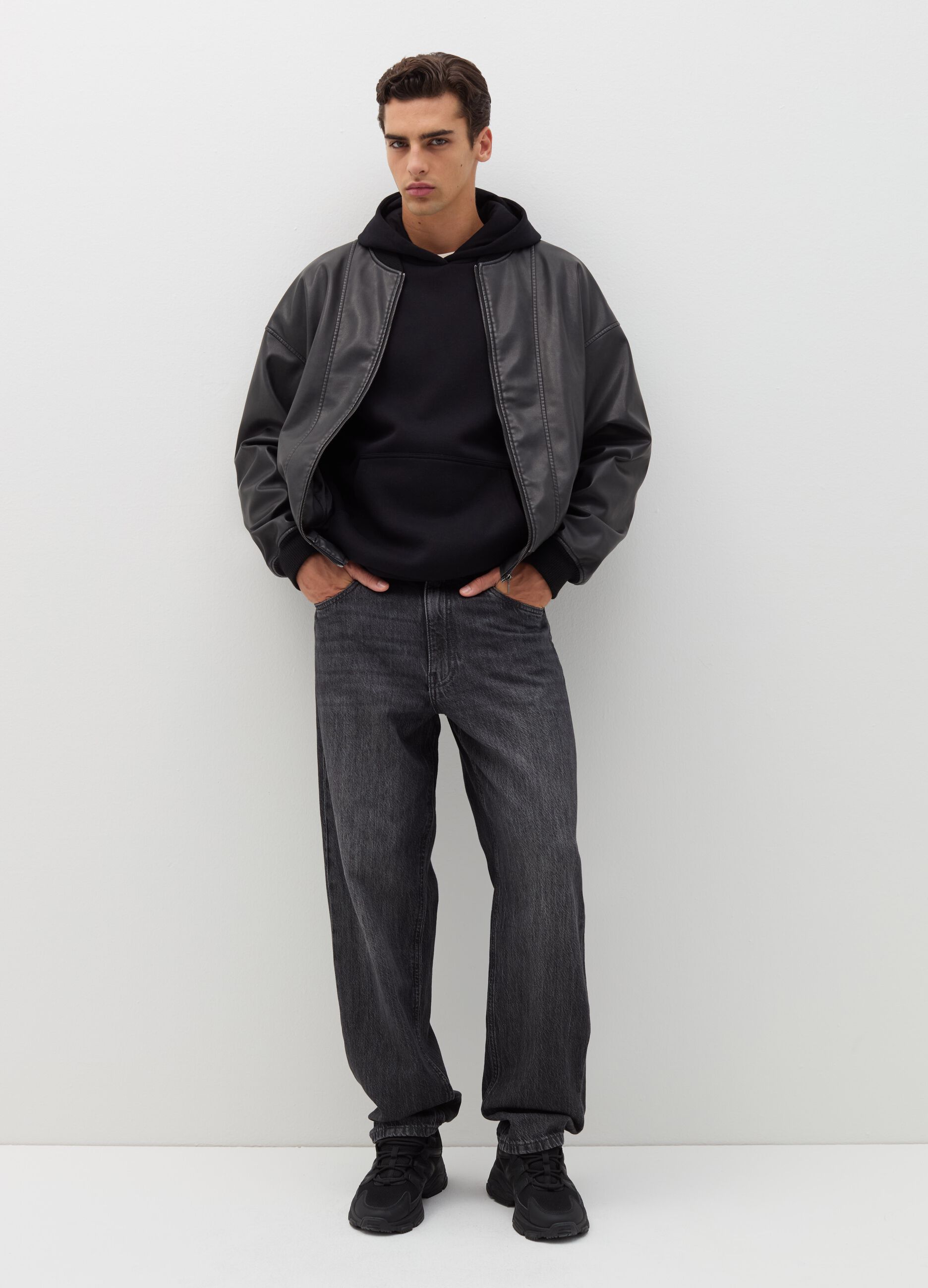 Glossy-effect biker bomber jacket