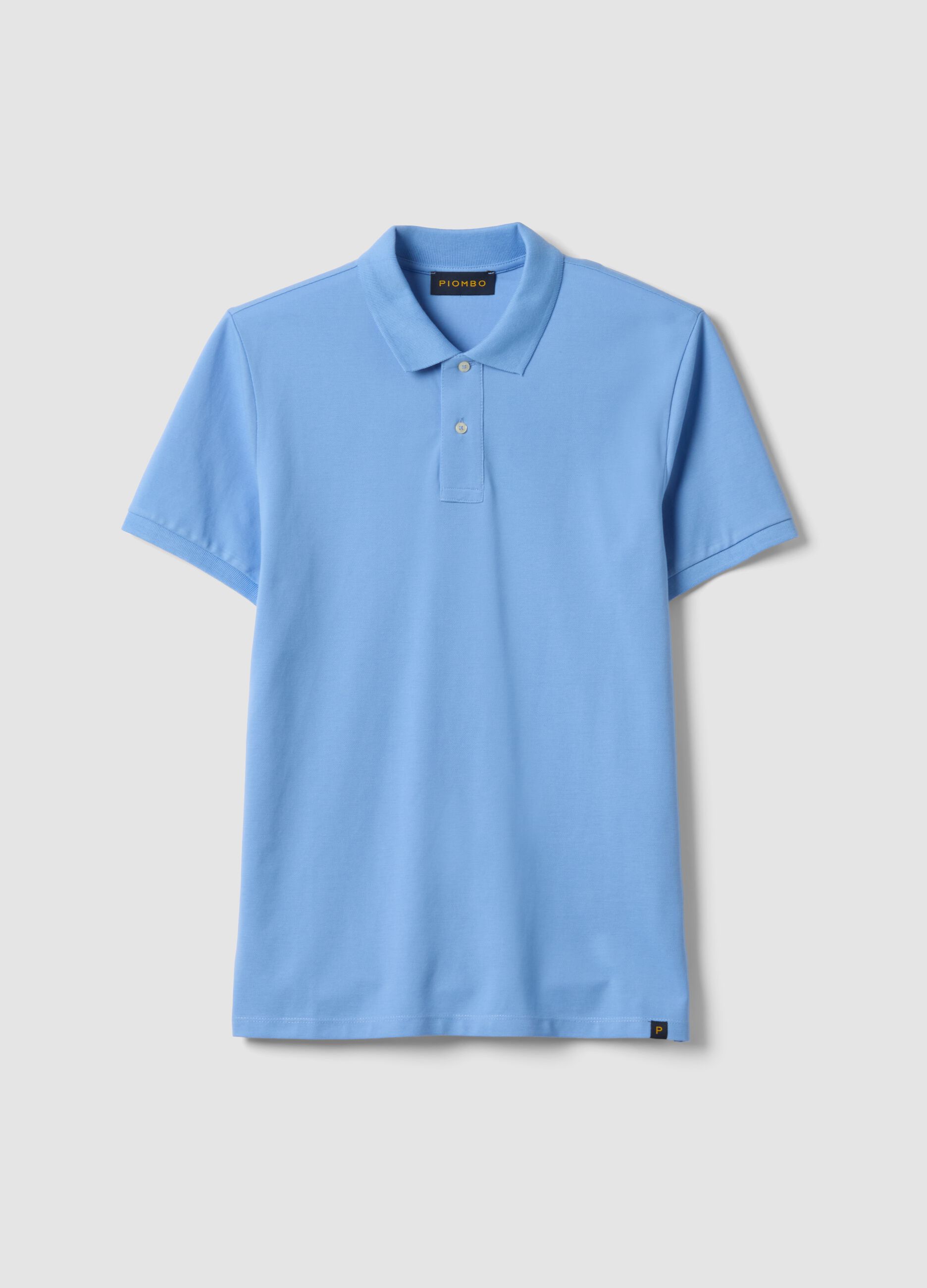 Sky blue pure cotton short sleeve polo, regular fit