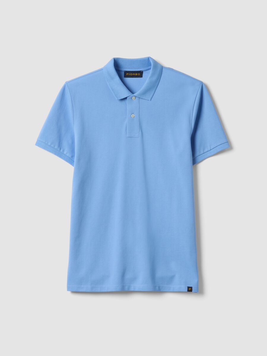 Polo a maniche corte in puro cotone azzurra regular fit_0