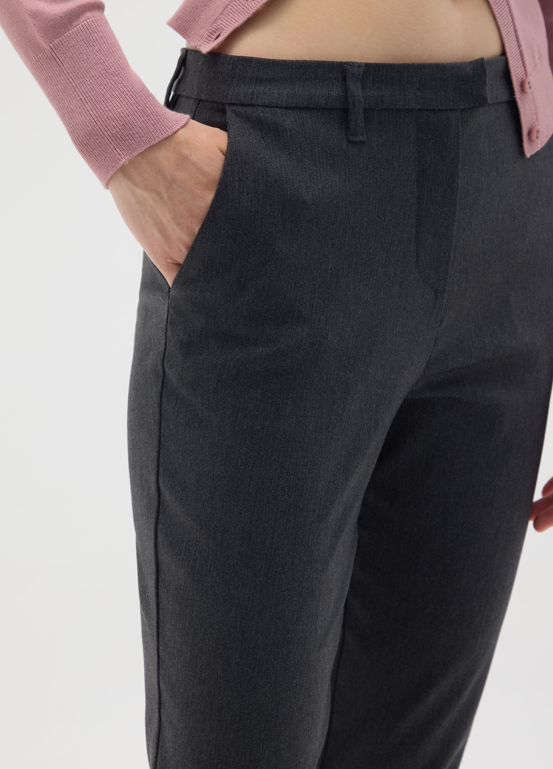 Grey viscose blend slim fit trousers
