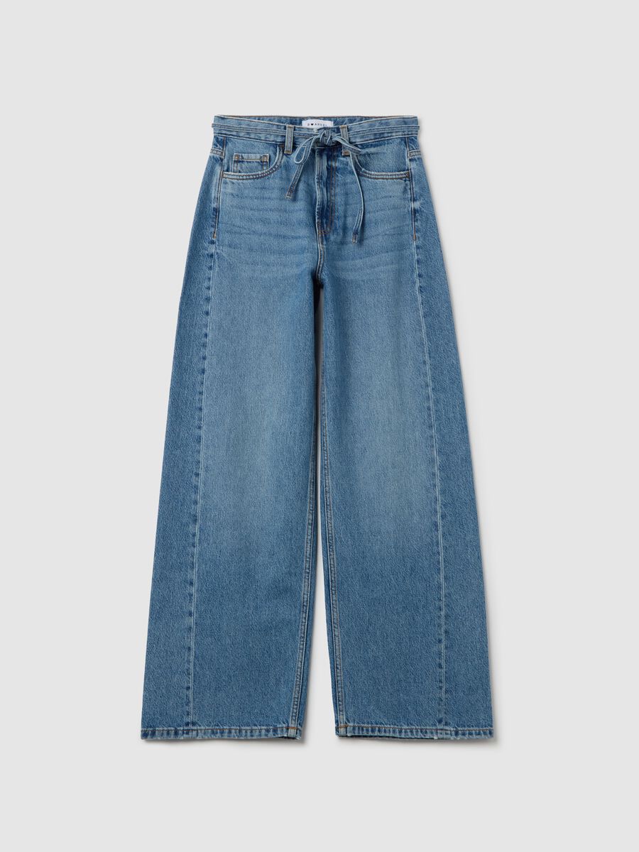 Wide-leg jeans with thin belt_4