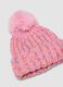 Pink rib-knit hat with pompom_1