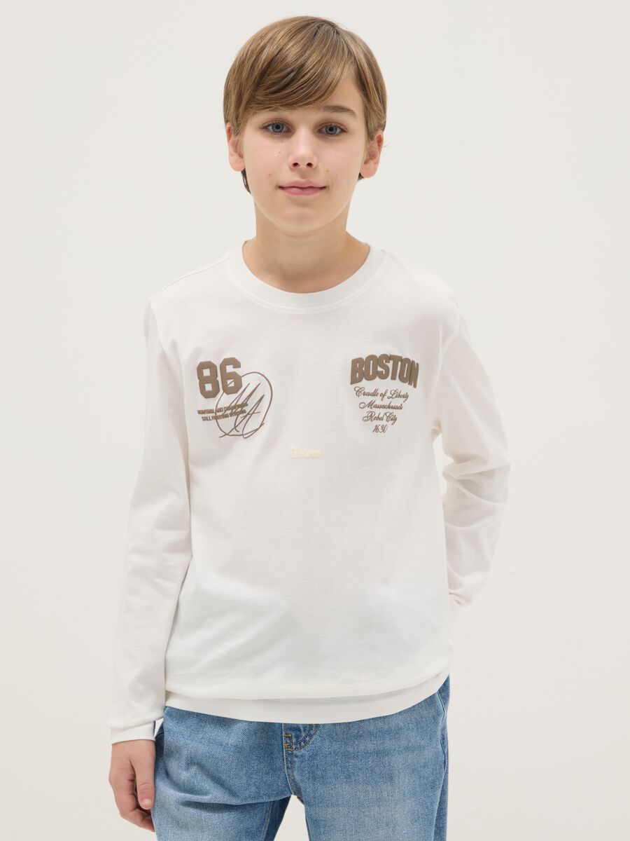 T-shirt in puro cotone bianca regular fit per ragazzi_0