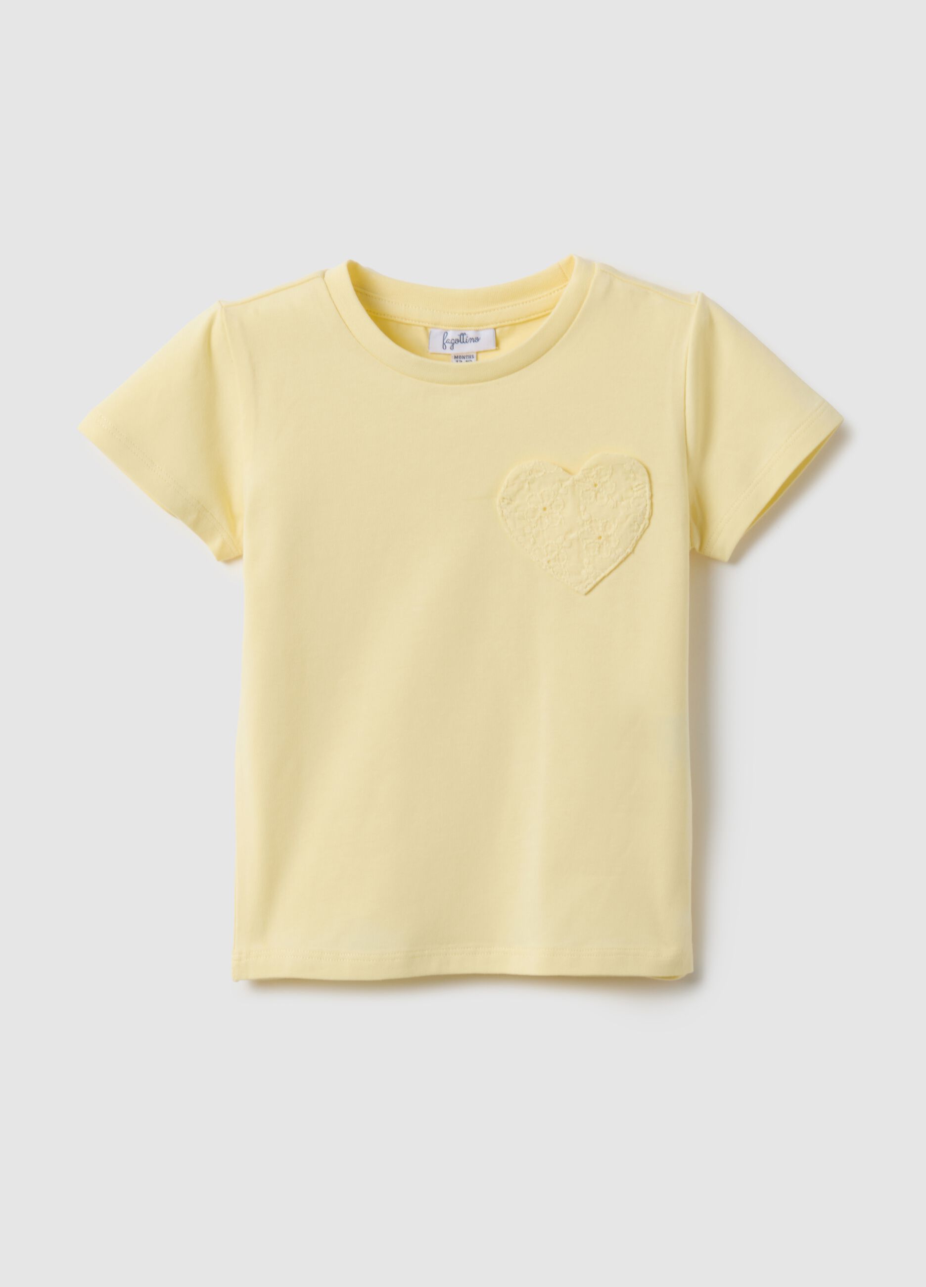 Yellow stretchy cotton girl's t-shirt regular fit with heart