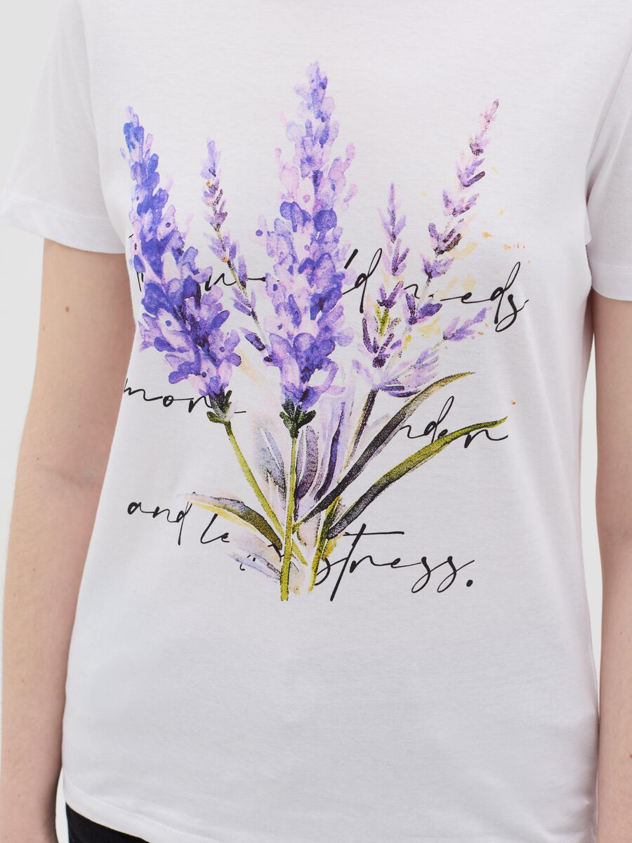 White cotton T-shirt with flower print_2