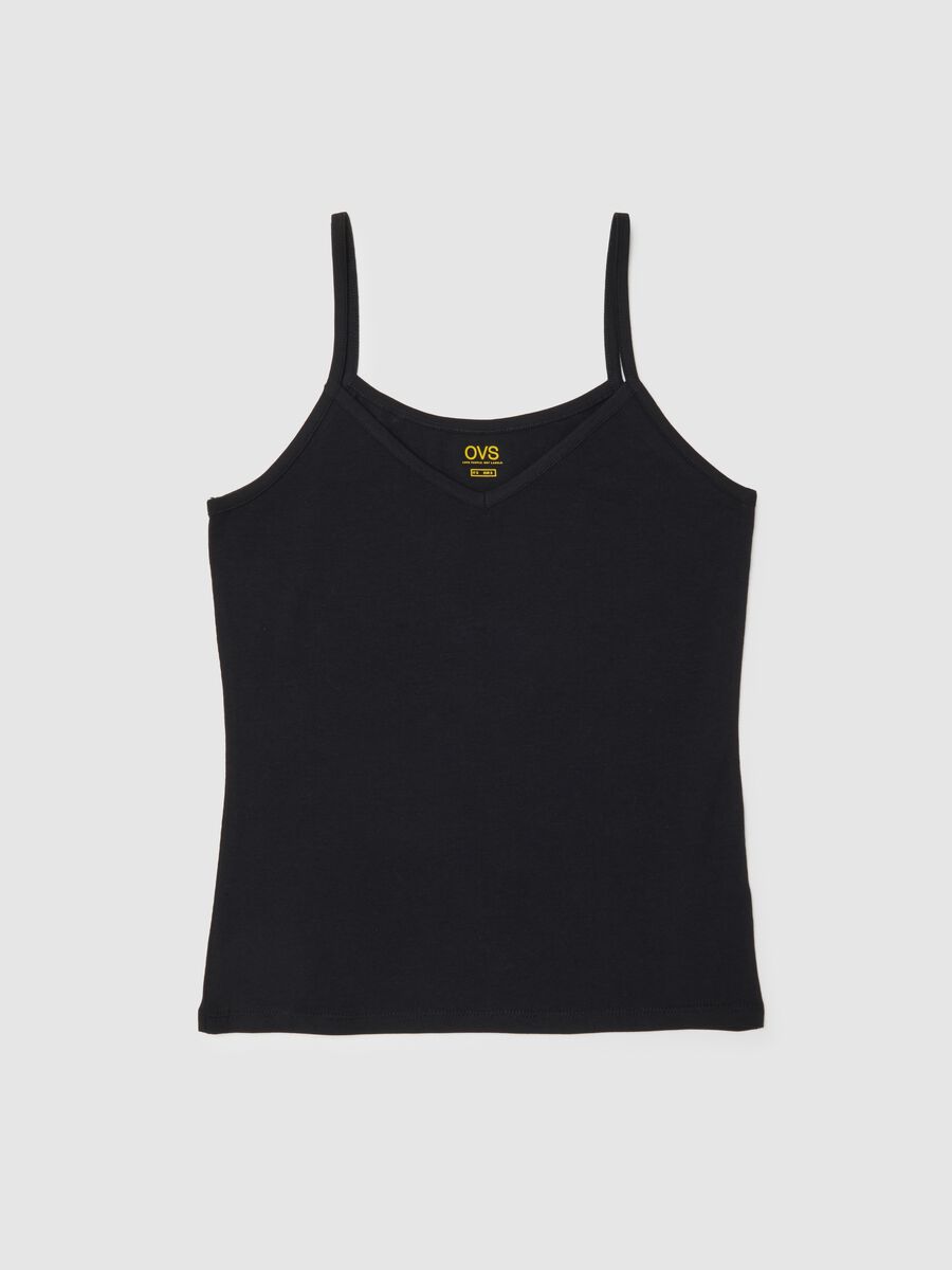 Canottiera in cotone elasticizzato nera regular fit deep V_4