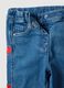 Wide blue denim jeans in cotton blend with embroidered hearts for girls_2