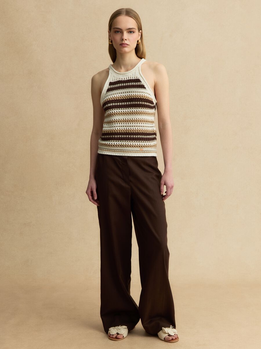 Top fitted a righe multicolor in misto cotone lavorato a maglia_2