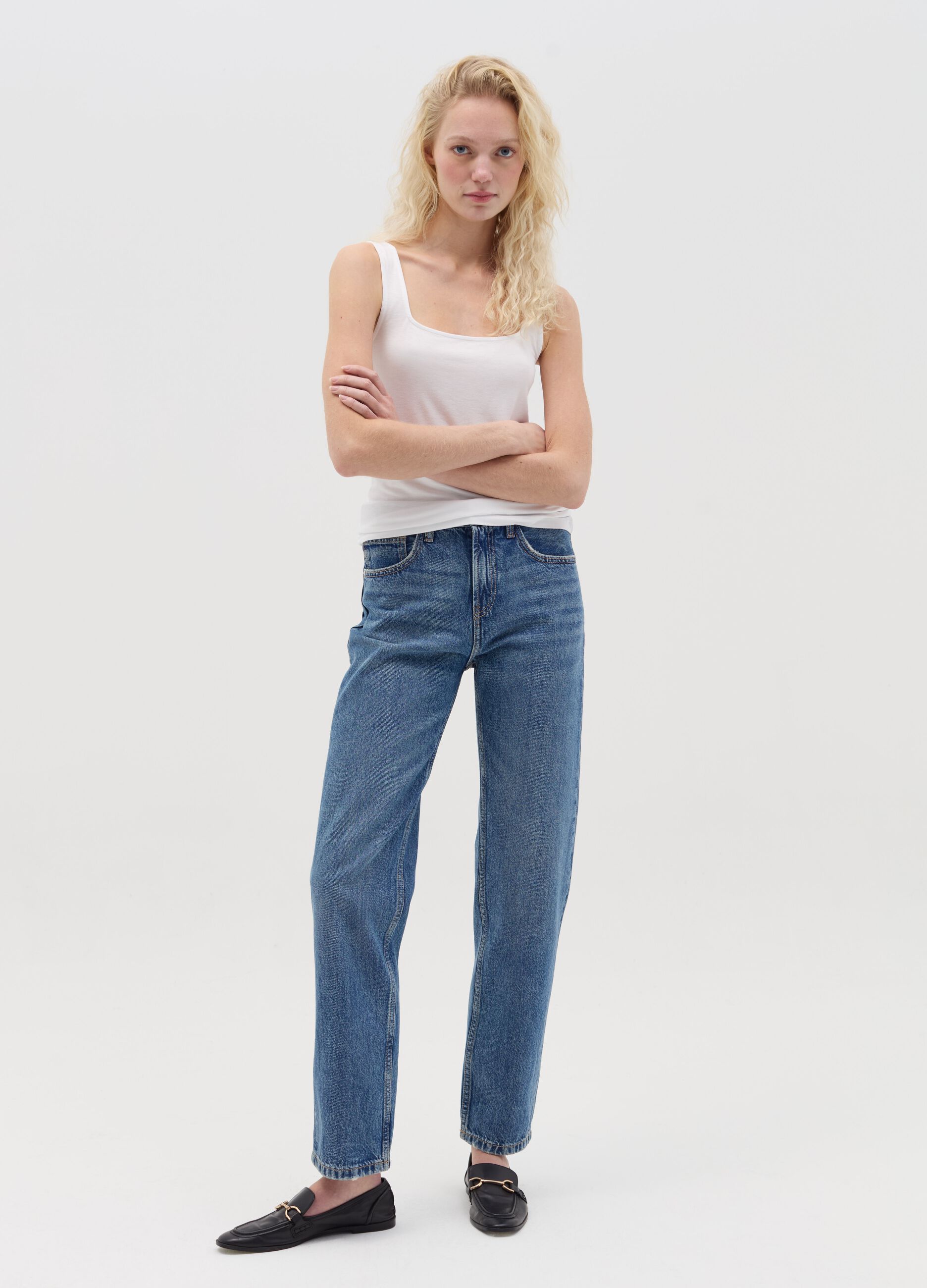 Basic white tank top in stretch viscose