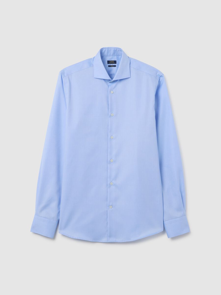 Camicia da uomo in puro cotone azzurra slim fit_0