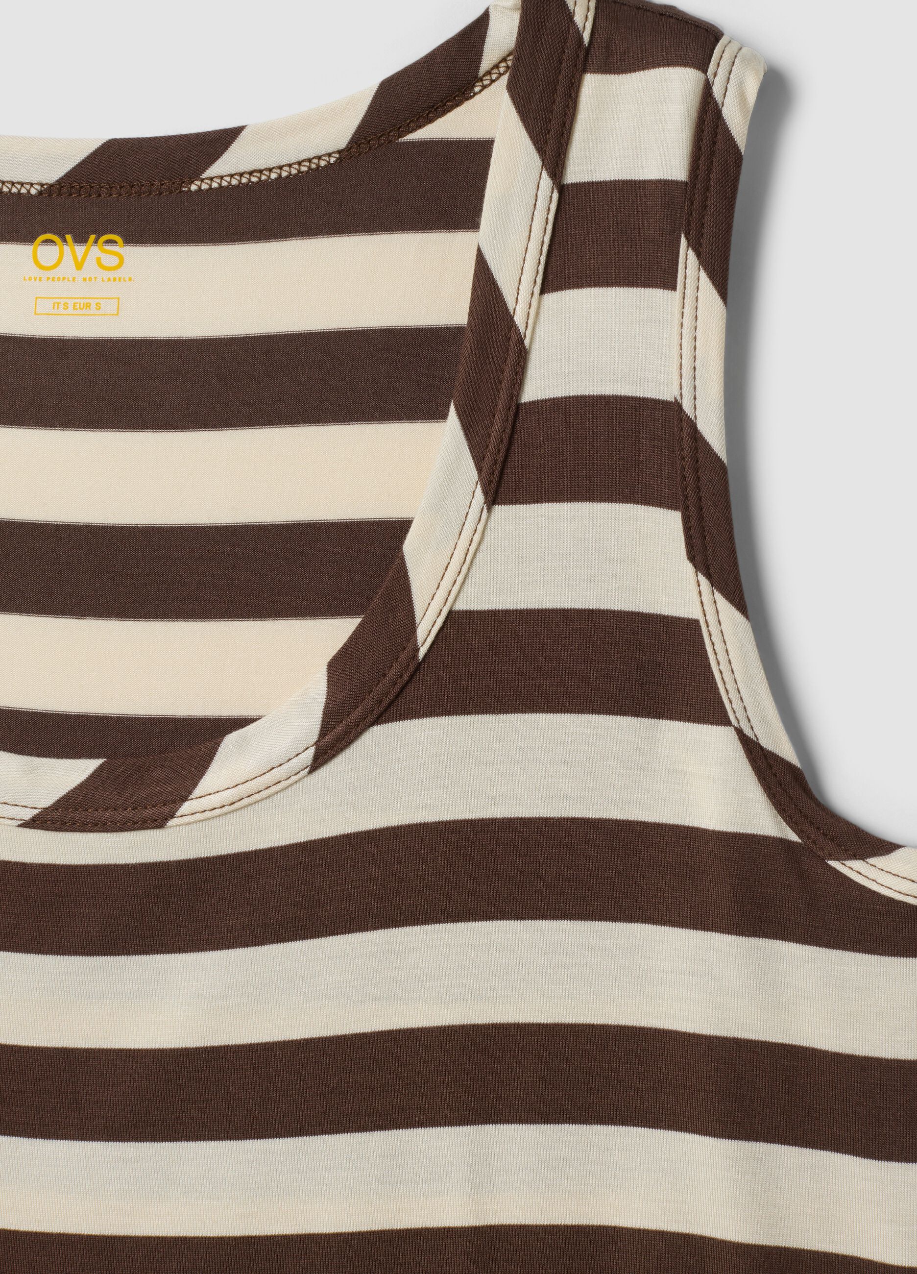 Tank top marrone in viscosa elasticizzato a righe regular fit