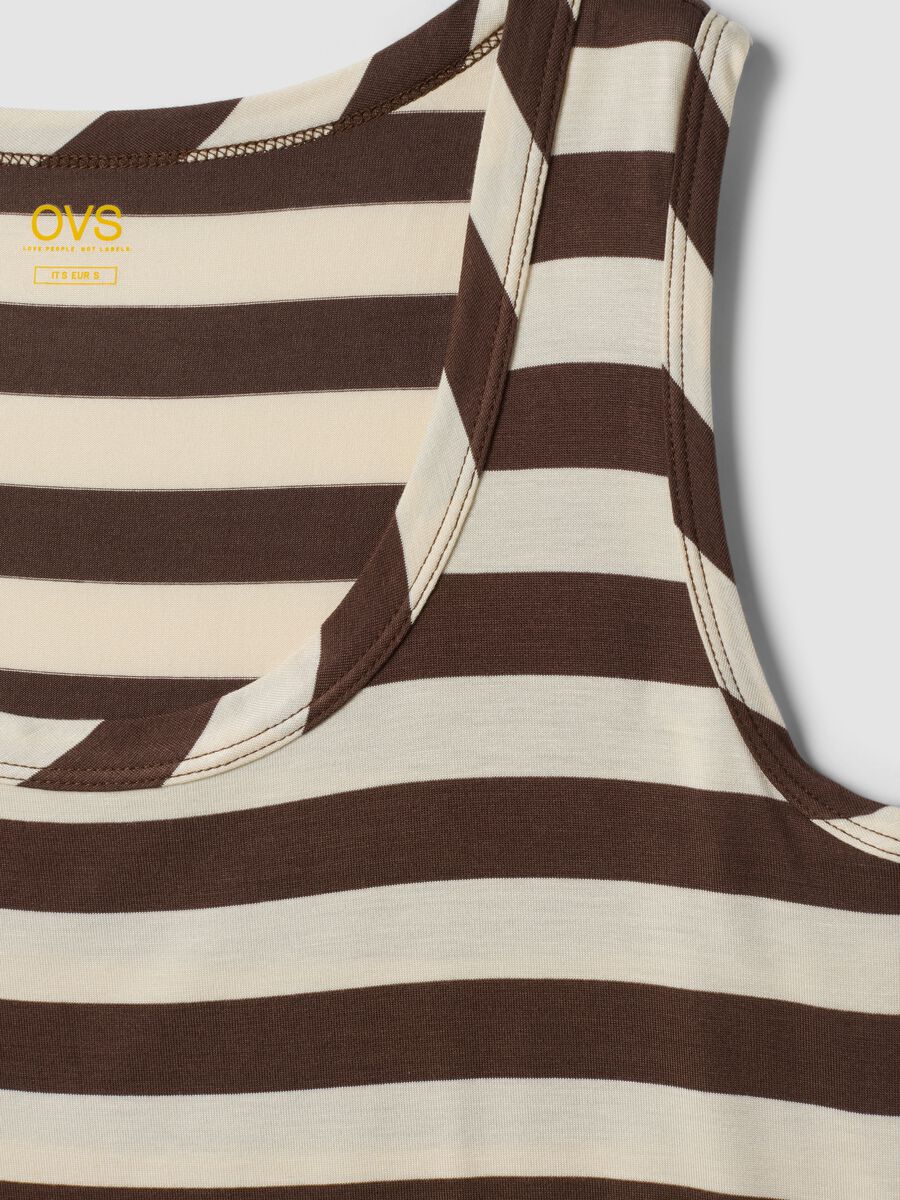 Brown striped stretch viscose tank top_1
