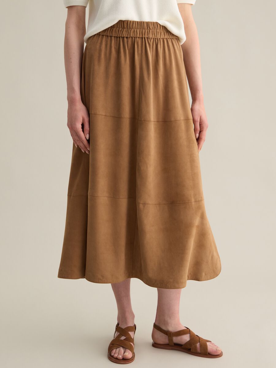 Brown Midi Skirt in Real Leather_1