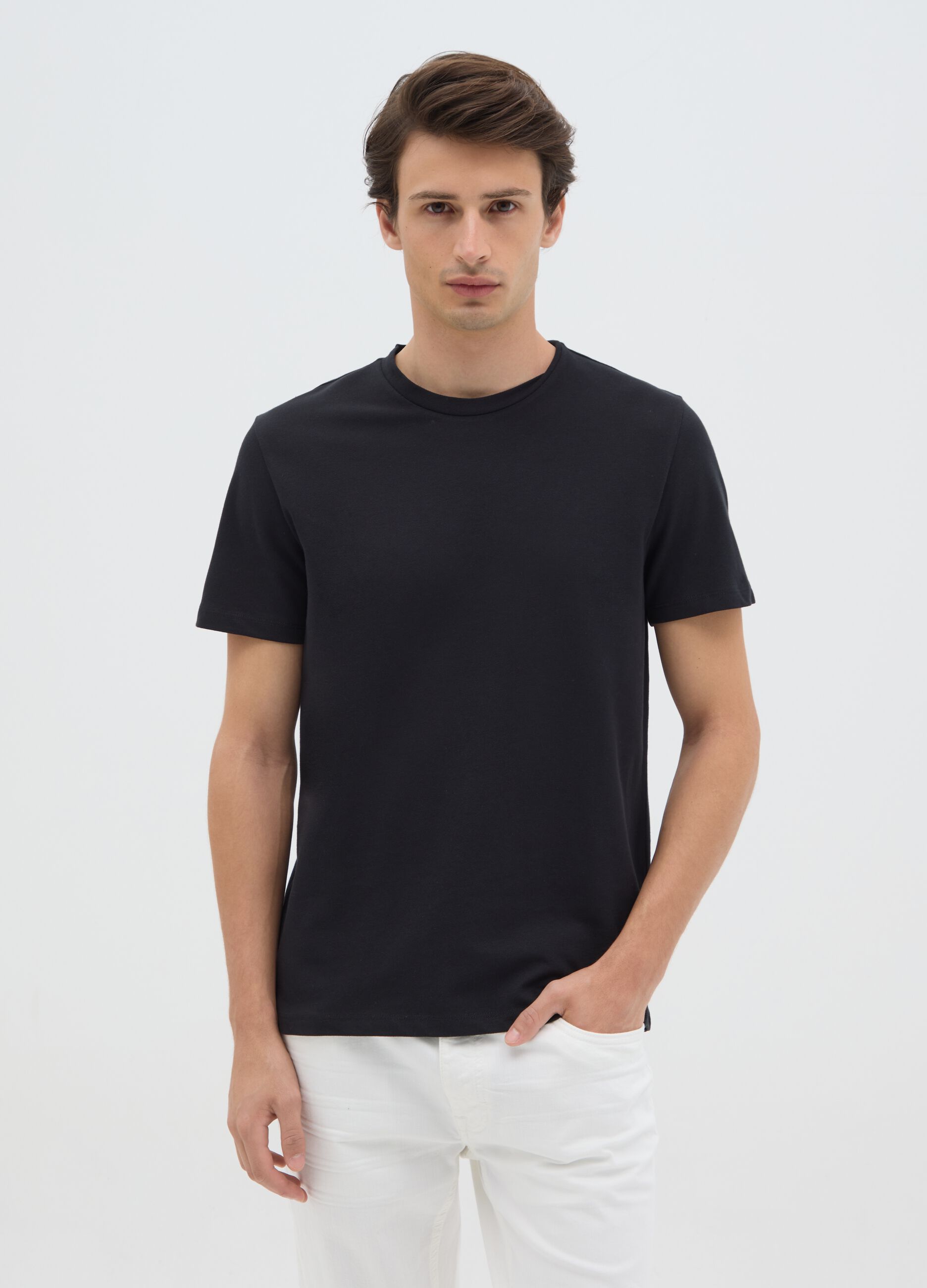 Men's black stretch cotton regular fit T-shirt
