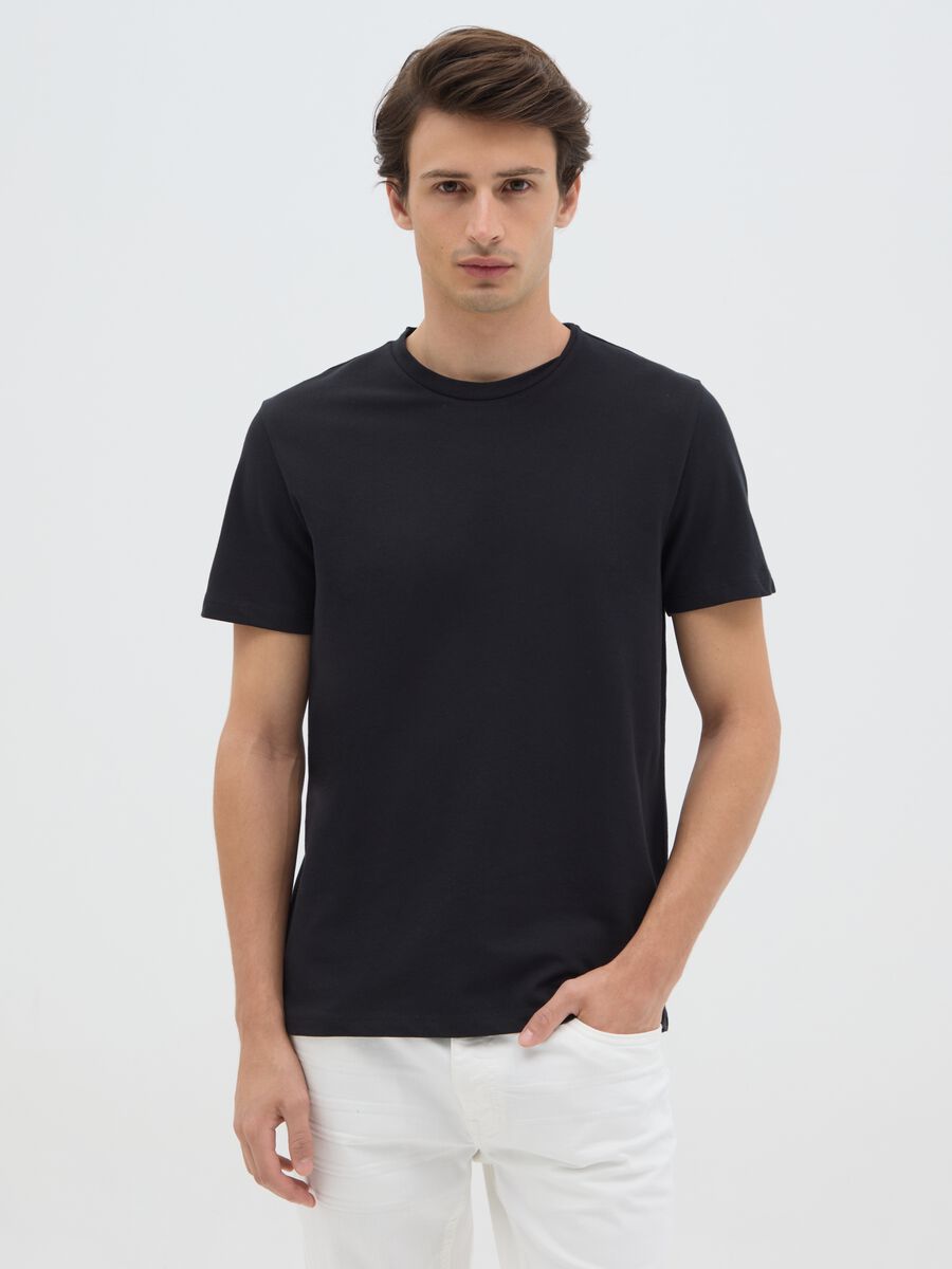 Men's black stretch cotton regular fit T-shirt_0