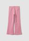 Pink flared stretch cotton trousers with star print for girls_0