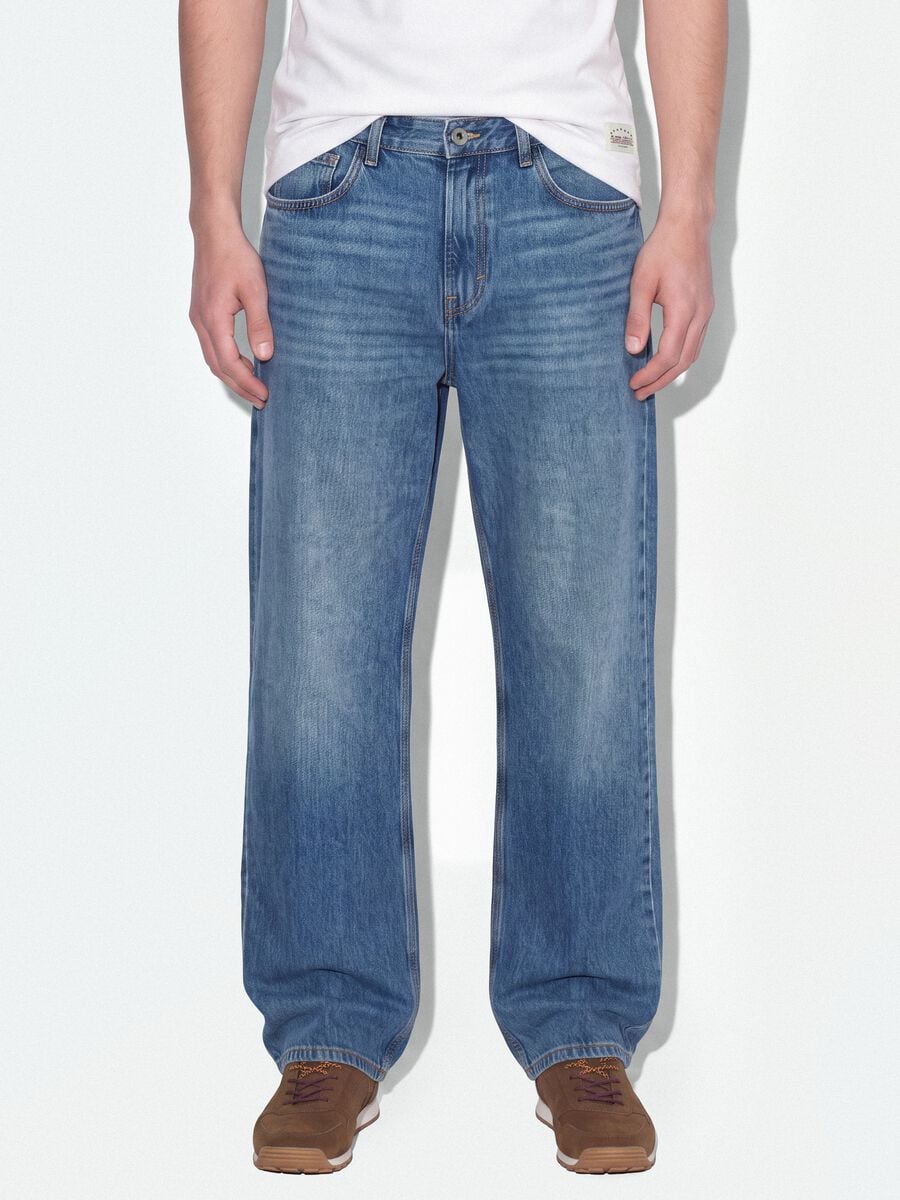 Blue denim jeans in pure cotton, loose fit_2