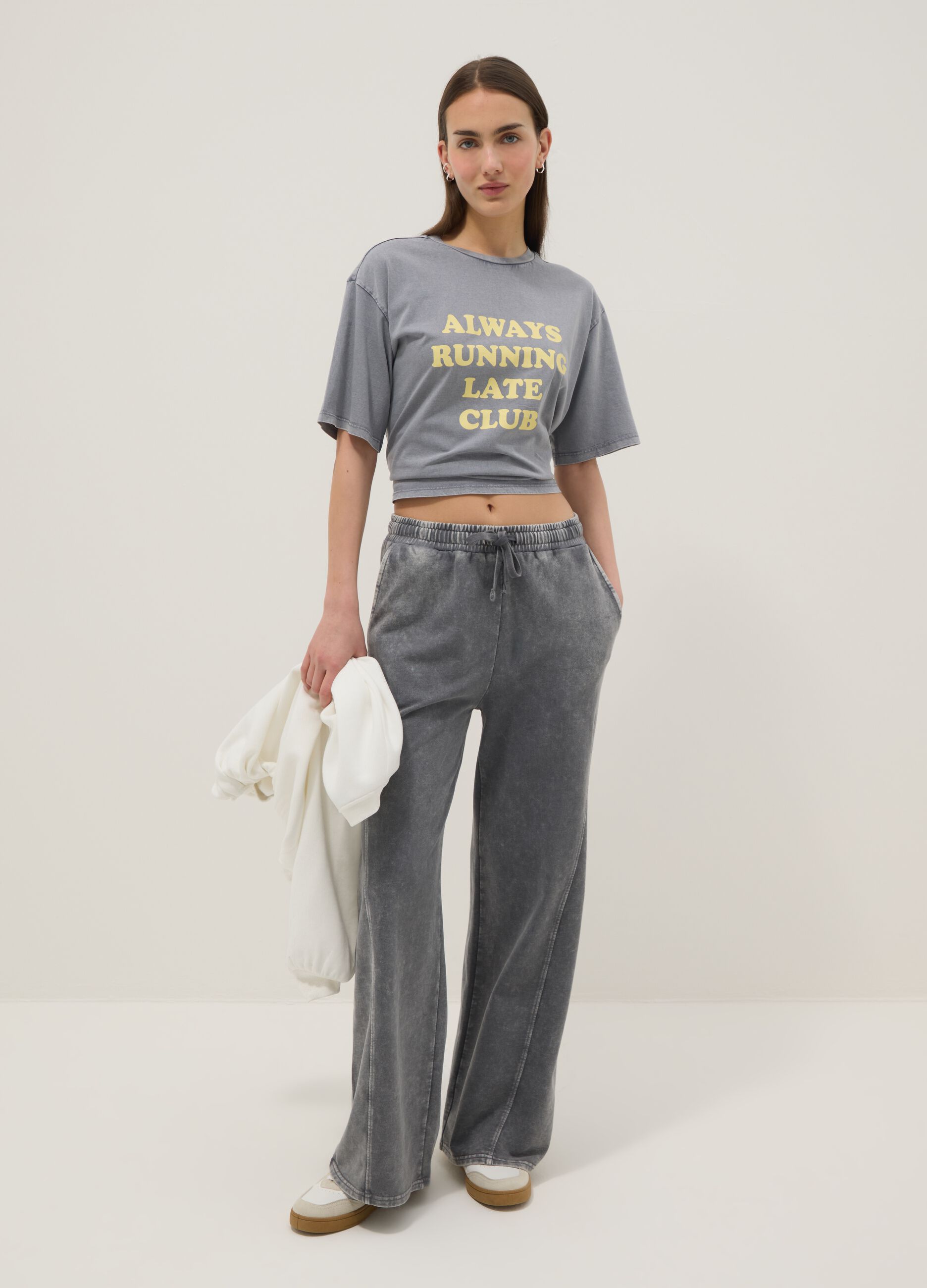 Grey wide leg pure cotton jogger trousers