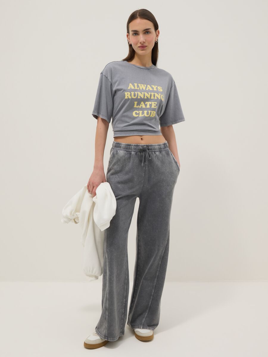 Grey wide leg pure cotton jogger trousers_0