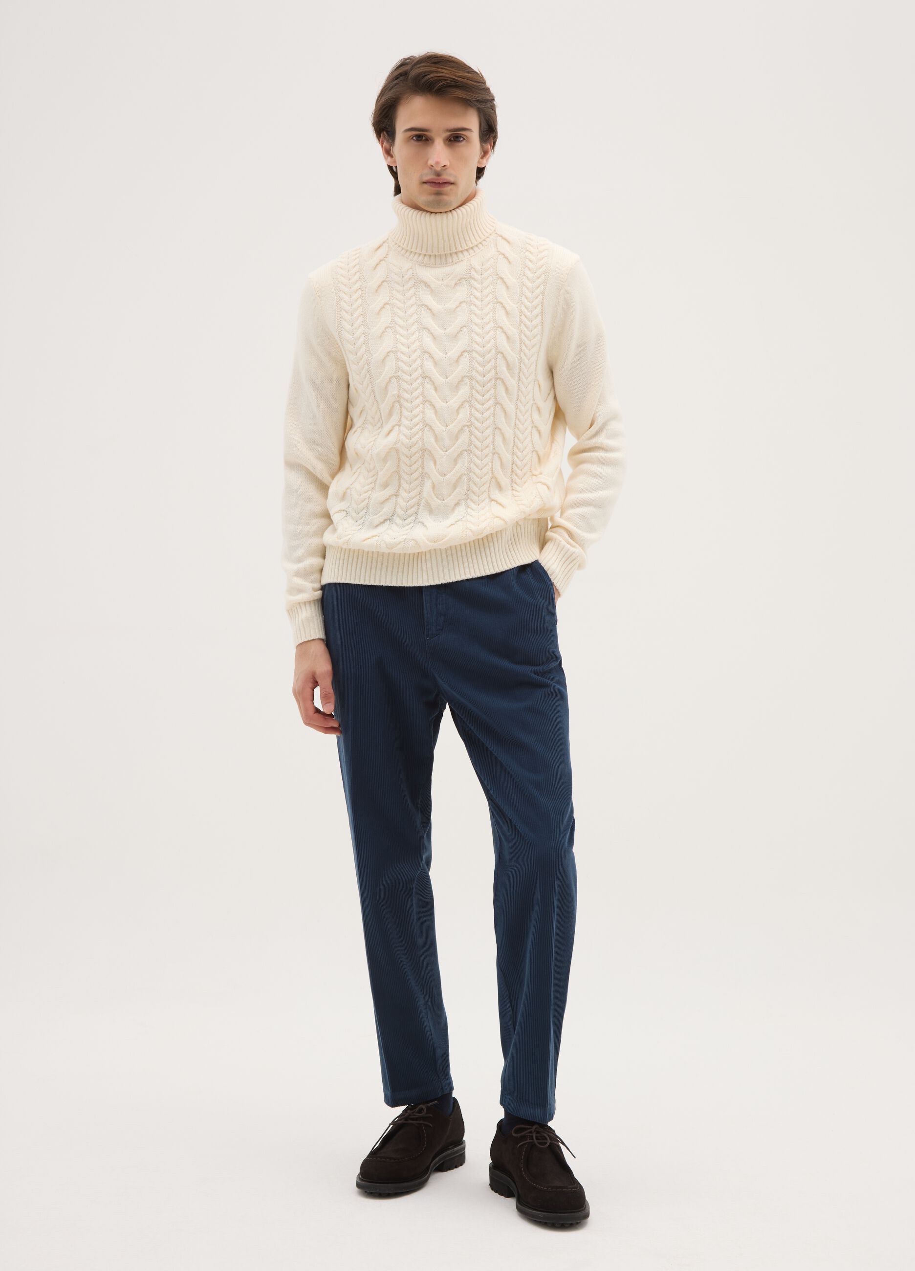 Blue regular fit chino trousers in pure cotton cords