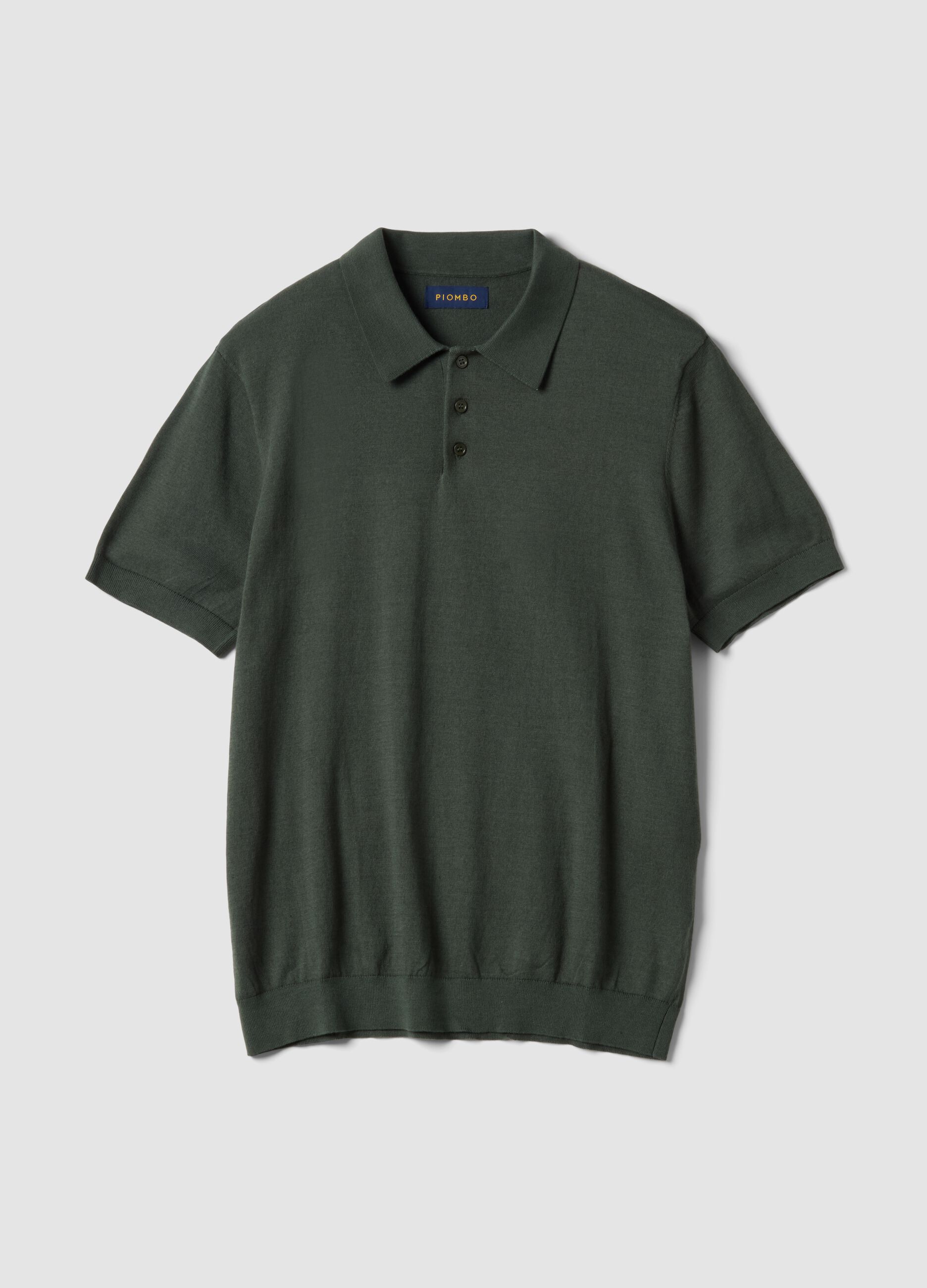 Regular fit green cotton, linen and silk blend polo