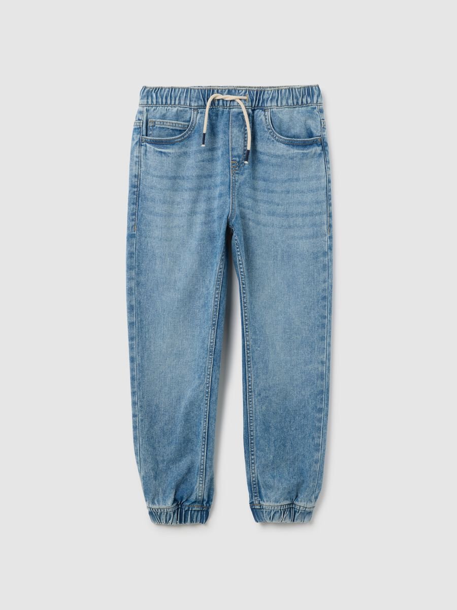 Boys' blue denim joggers in pure cotton regular fit_0