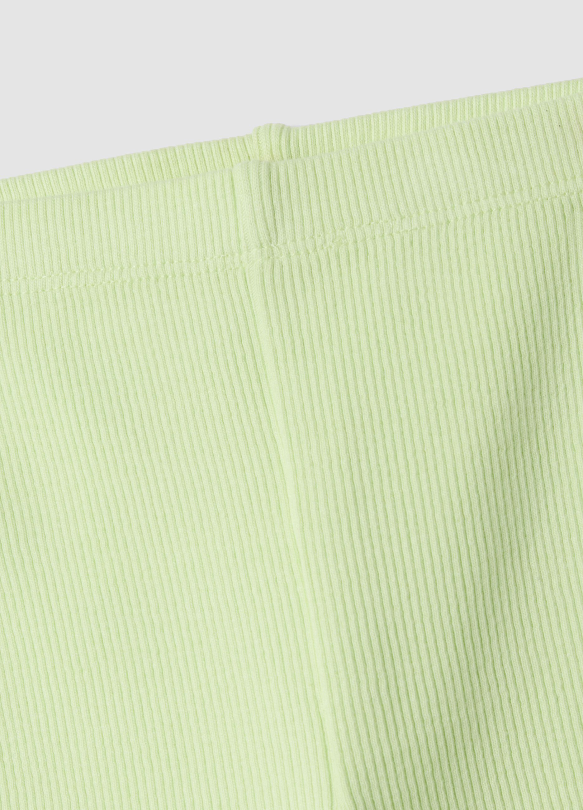 Green ribbed stretch-cotton shorts for baby girls, regular fit