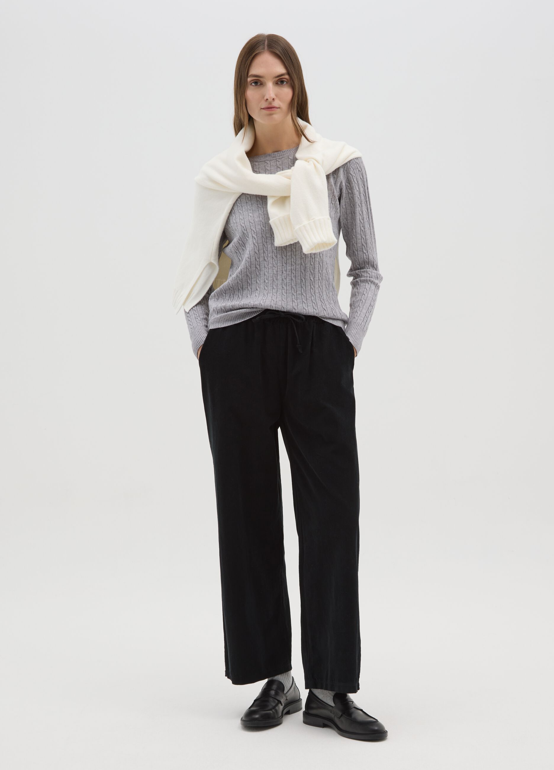 Black pure cotton trousers with elasticated waist