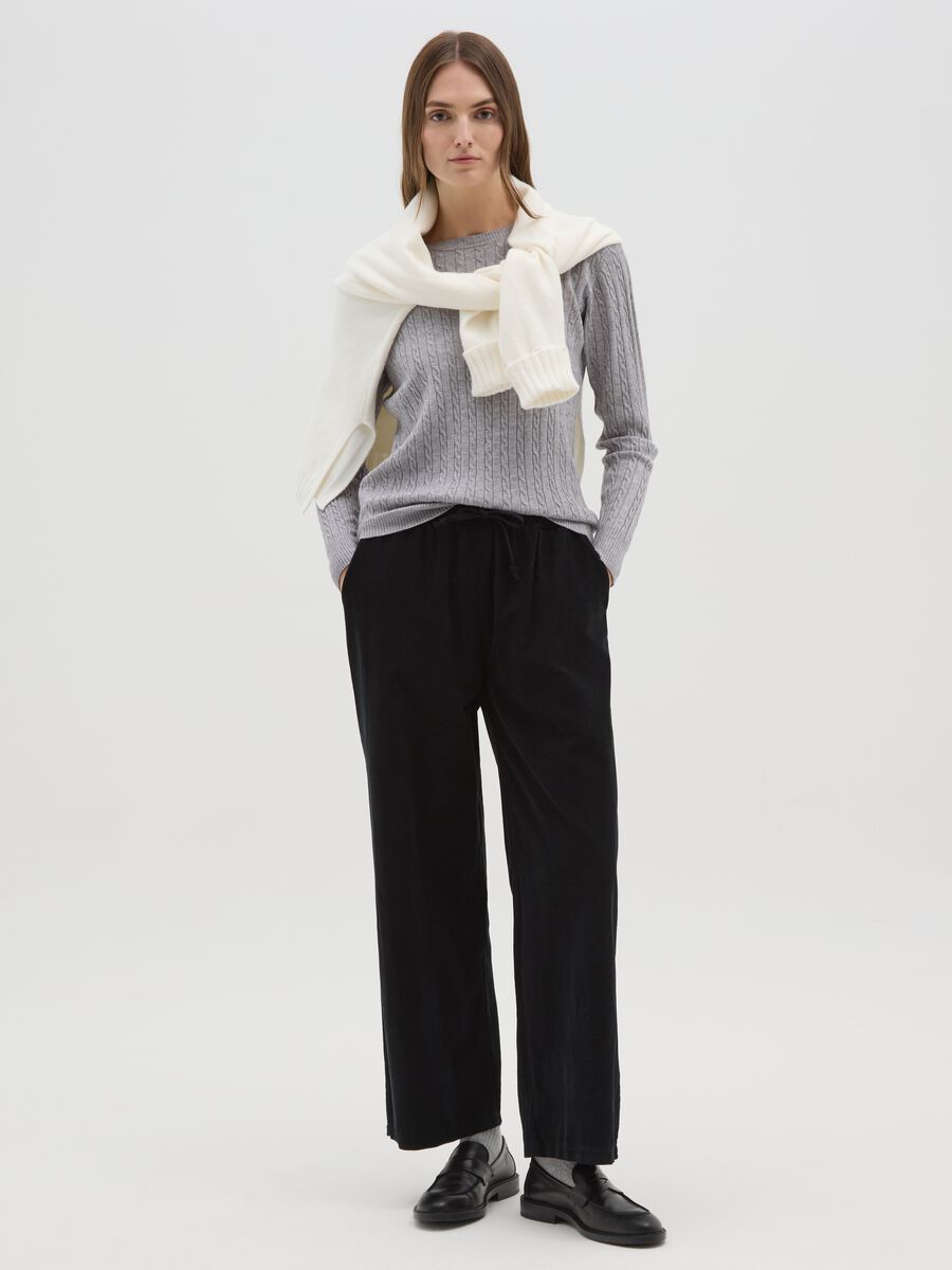 Black pure cotton trousers with elasticated waist_0