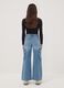 Light blue pure cotton denim cargo jeans, relaxed fit for girls_1