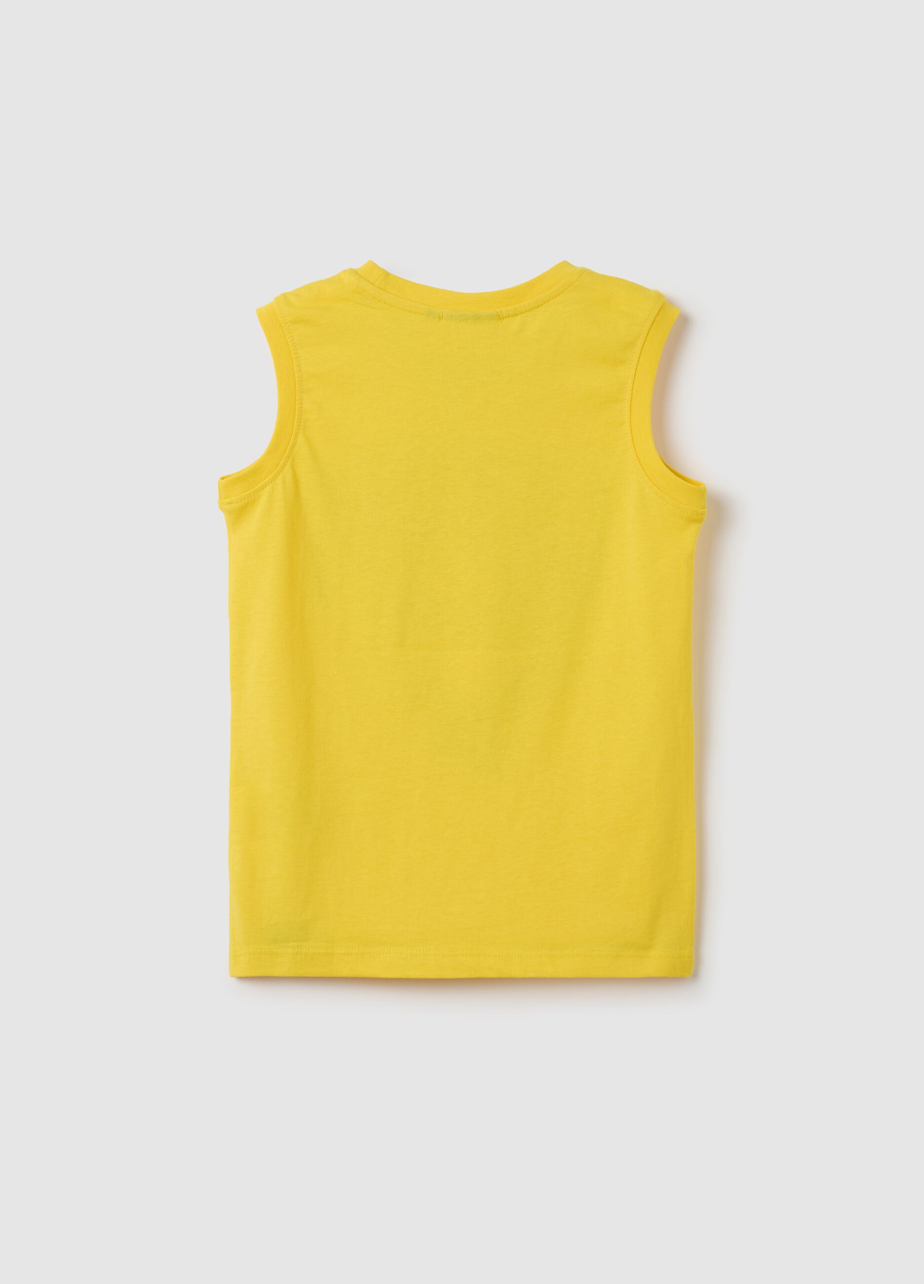 Yellow regular fit pure cotton kids' tank top with Los Angeles Lakers print