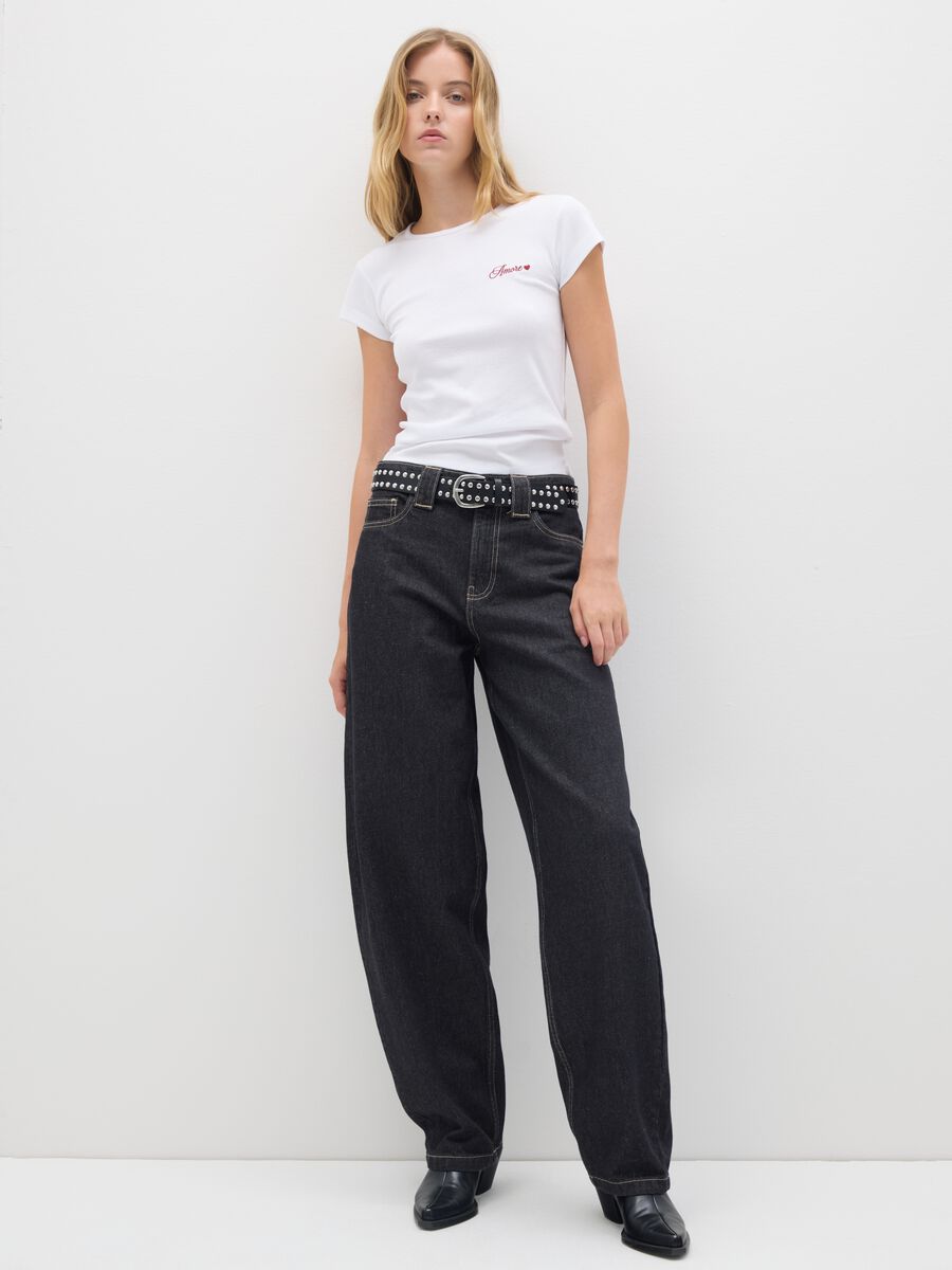 T-shirt in puro cotone bianca slim fit con ricamo_2