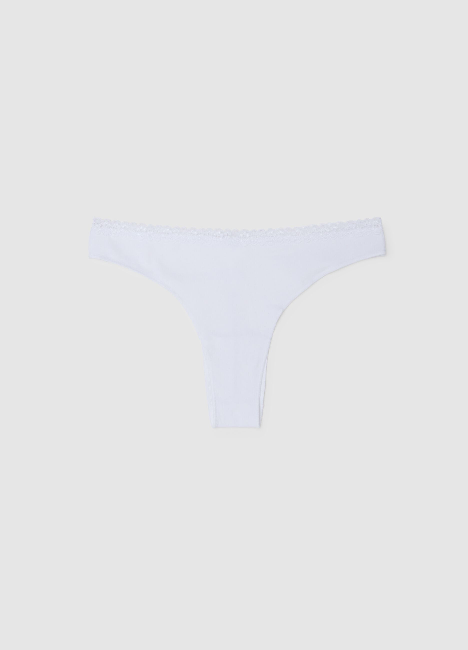 Regular fit white cotton stretch Brazilian briefs