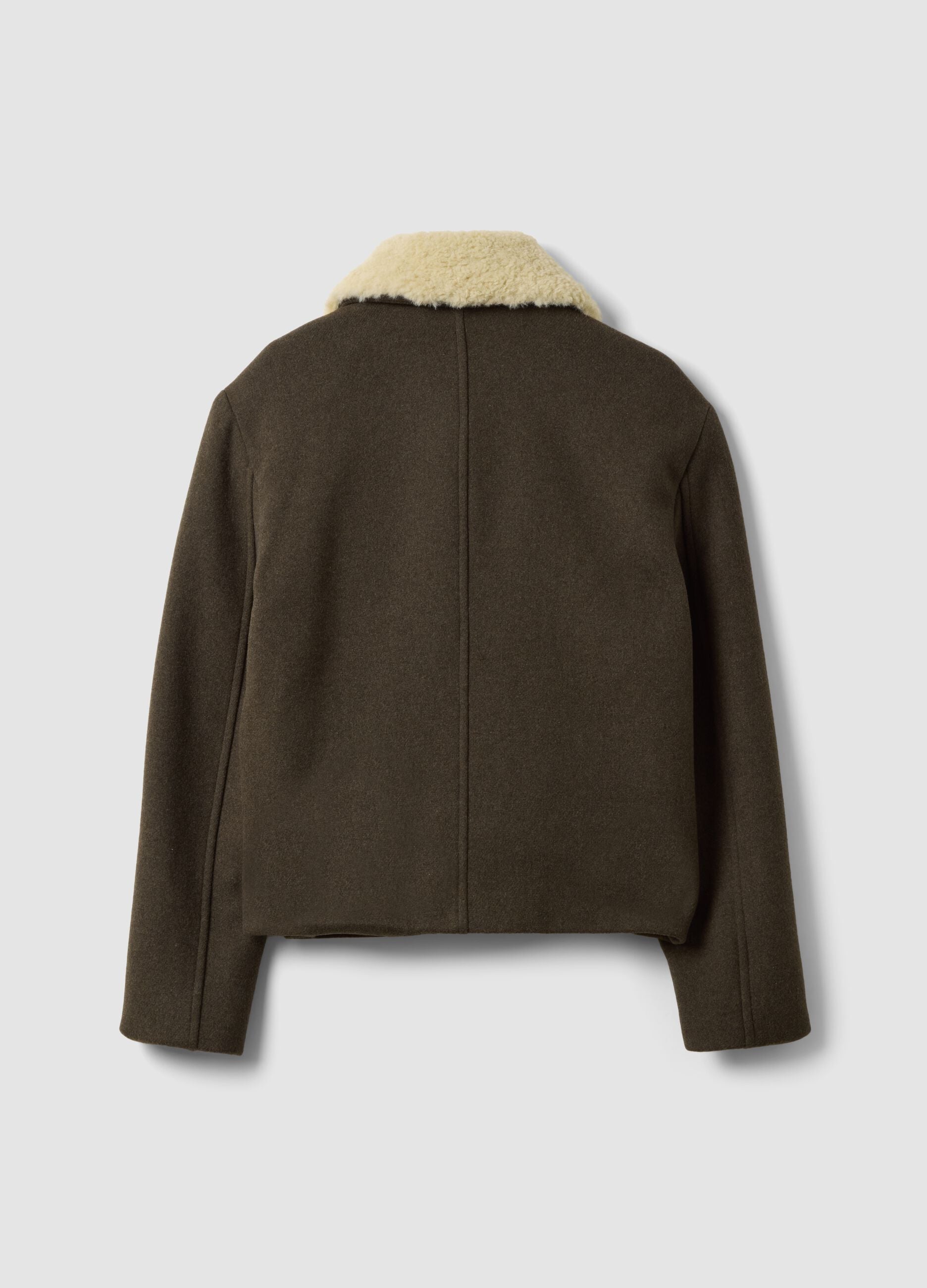 Green wool-blend and viscose jacket with contrast collar