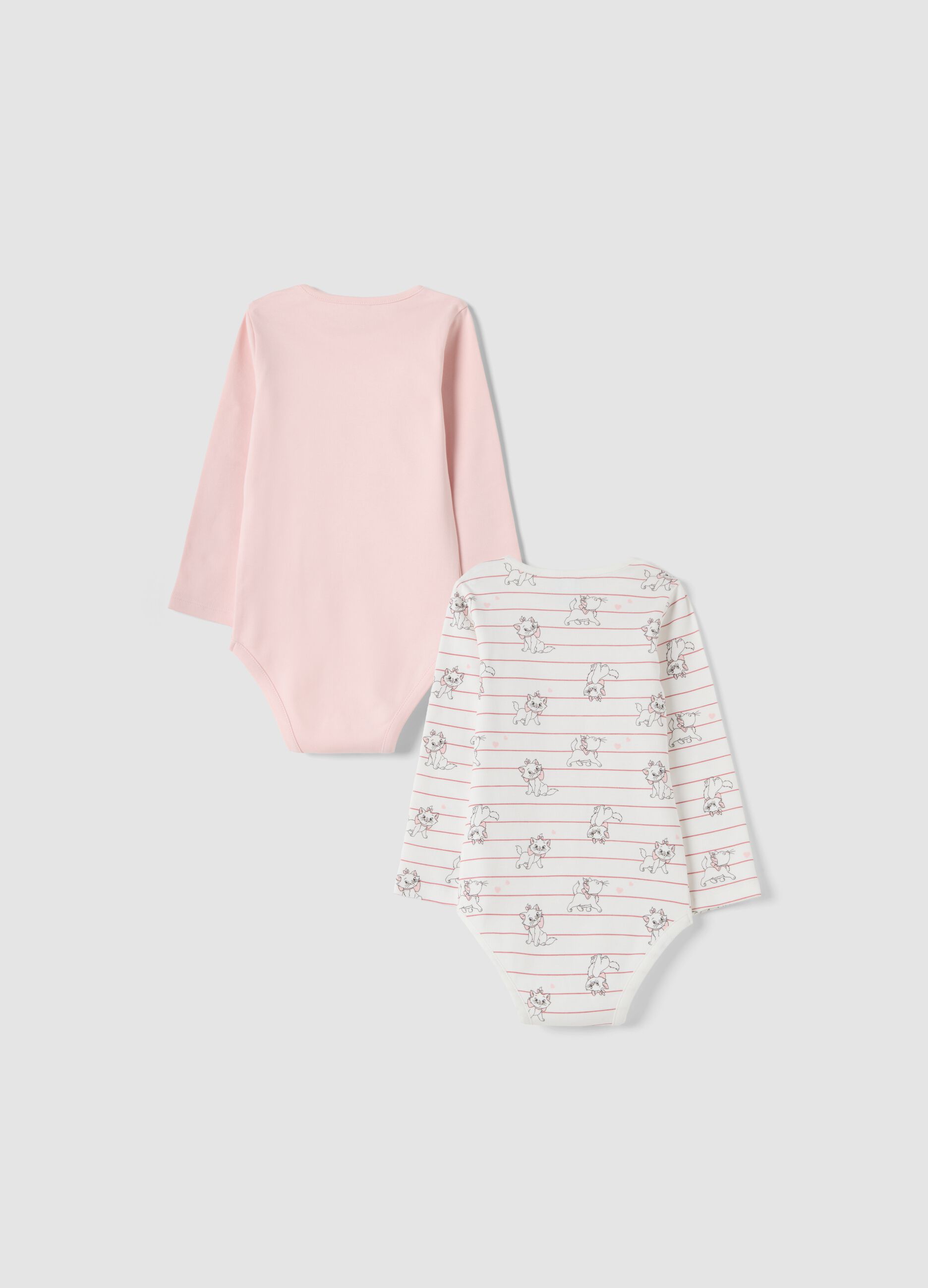 2-pack pink and white organic cotton baby bodysuits with Aristocats print