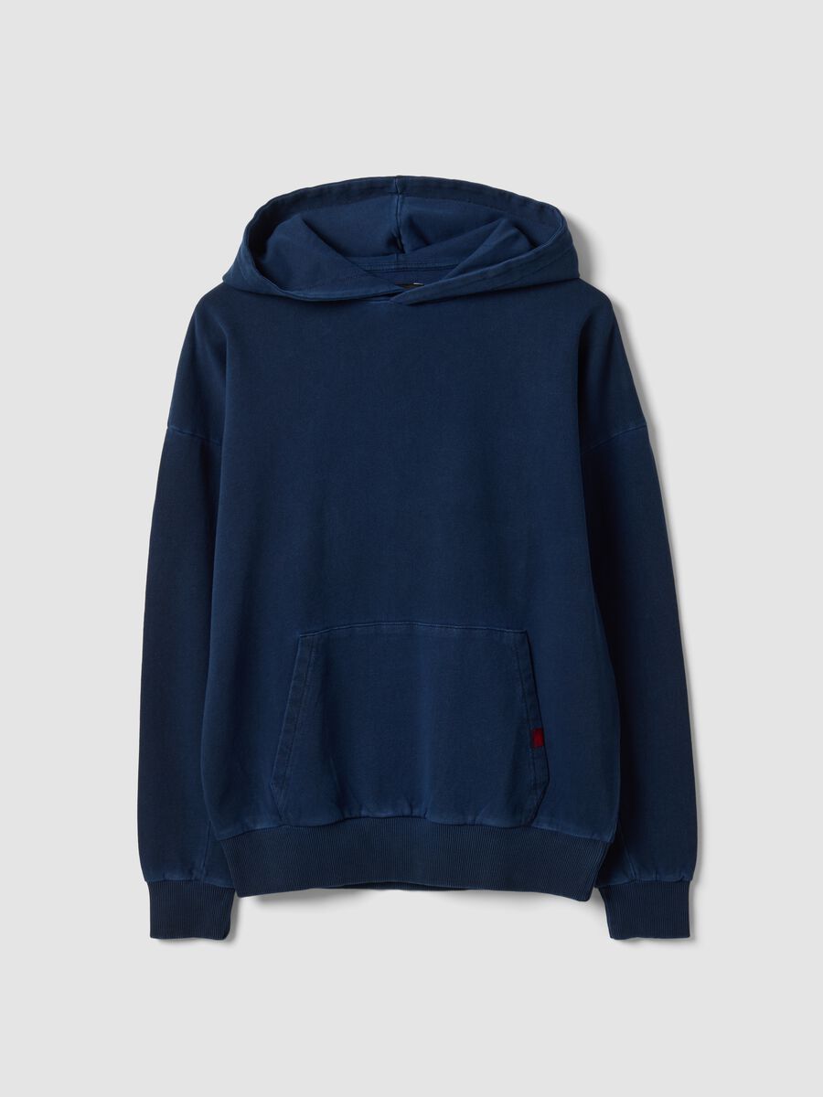 Felpa blu in puro cotone con cappuccio over fit_0