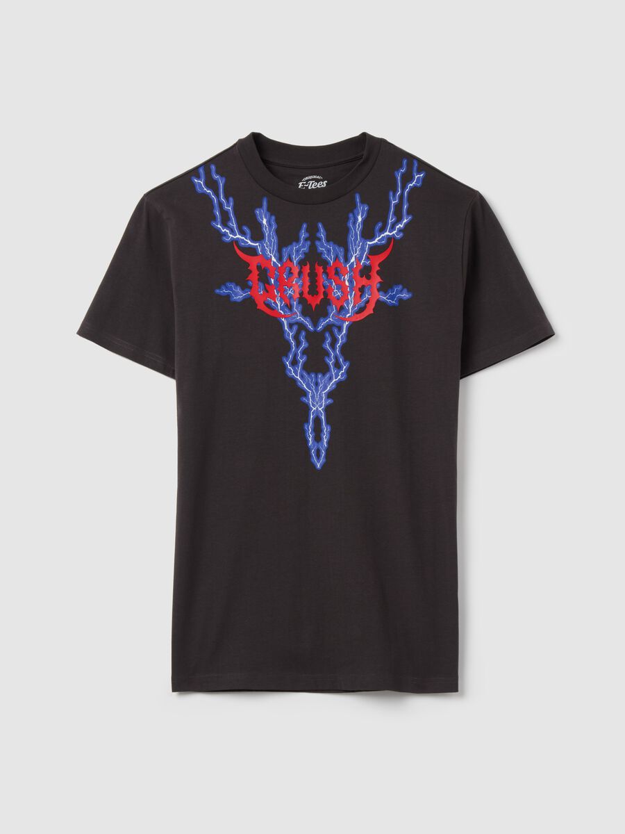 Black short-sleeved T-shirt with lightning print_4