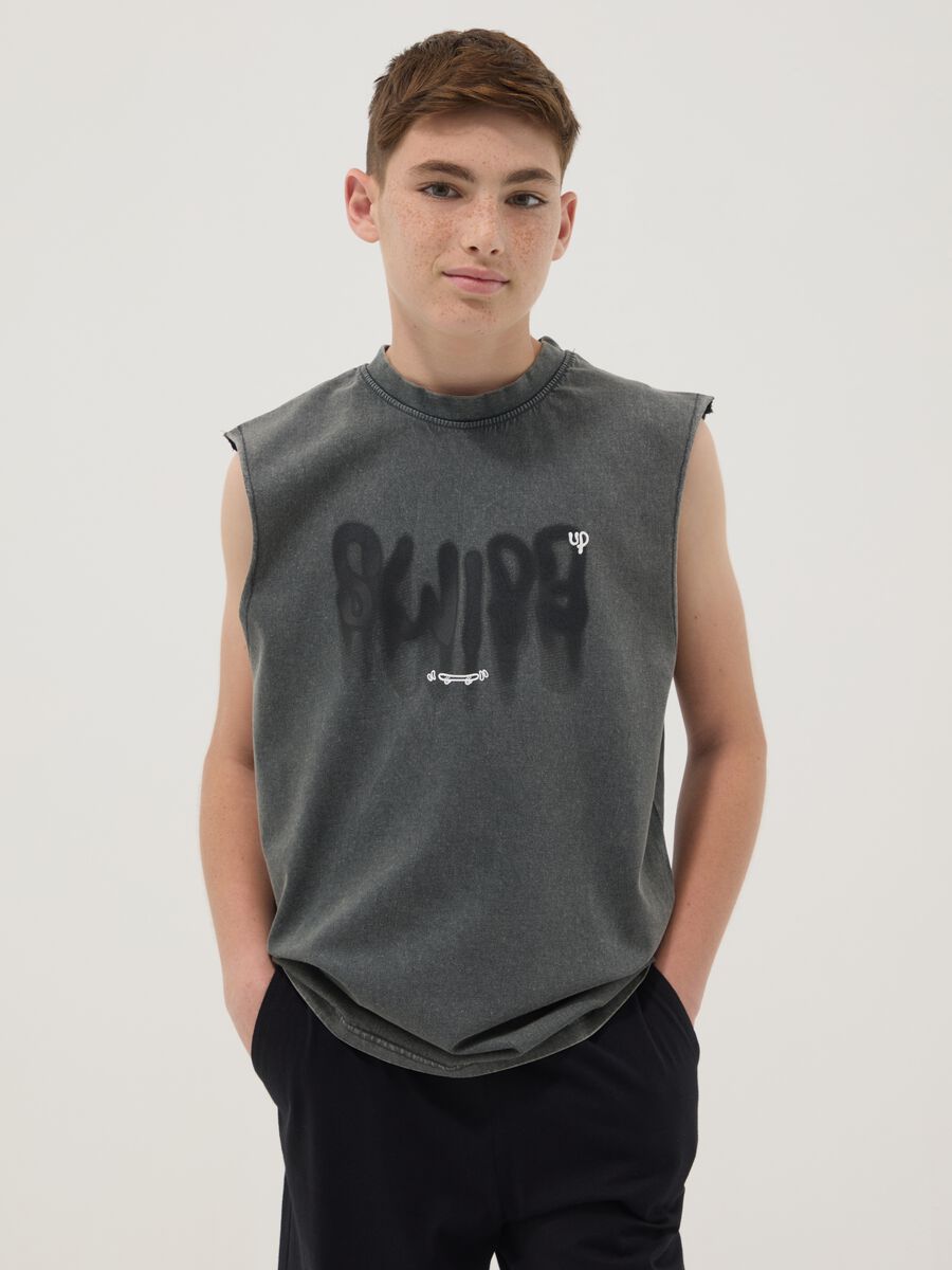 Black oversized pure cotton vest top_0