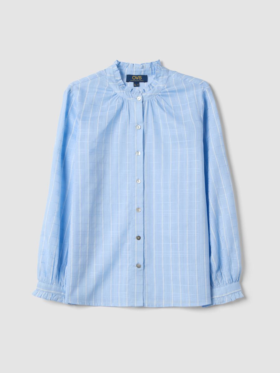 Camicia in puro cotone azzurra regular fit con motivo a quadri_4