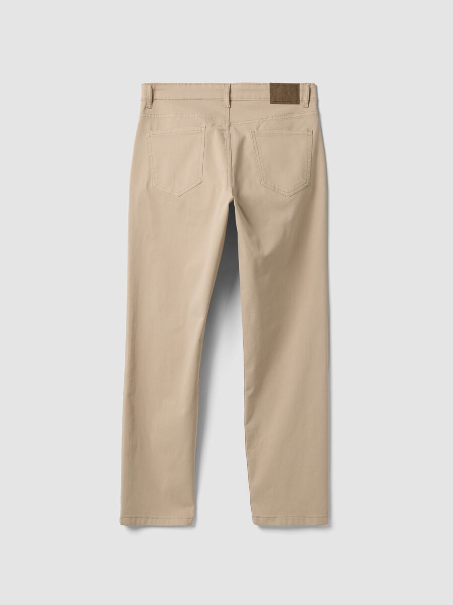 Pantaloni beige in twill di cotone elasticizzato regular fit_2