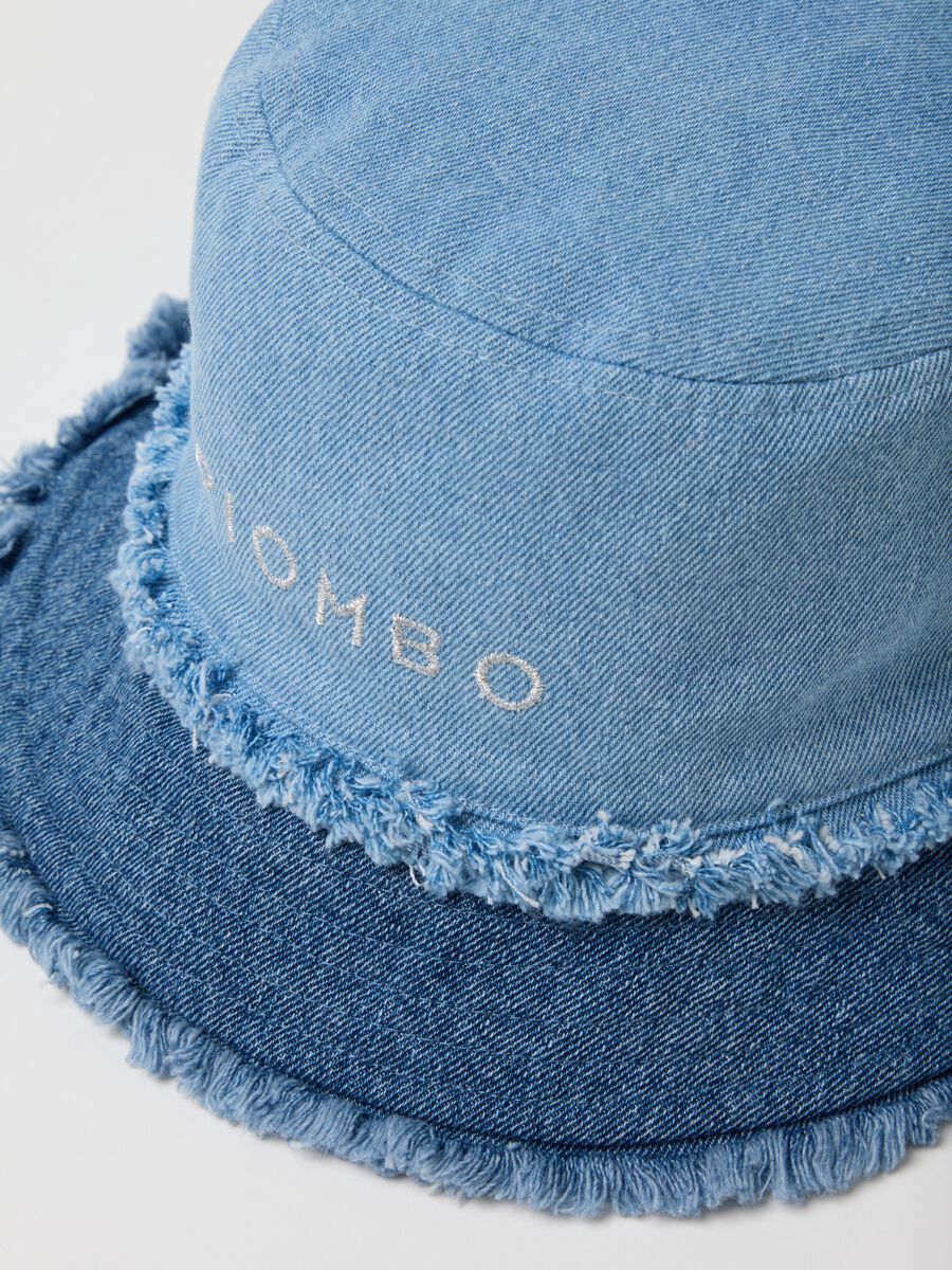 Girl's regular fit blue denim pure cotton bucket hat with fringes_1