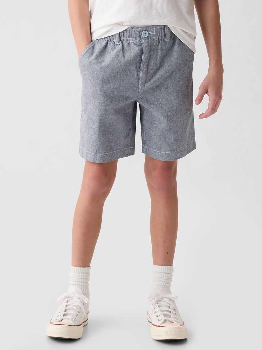 Linen and viscose Bermuda shorts with stretch waist_1