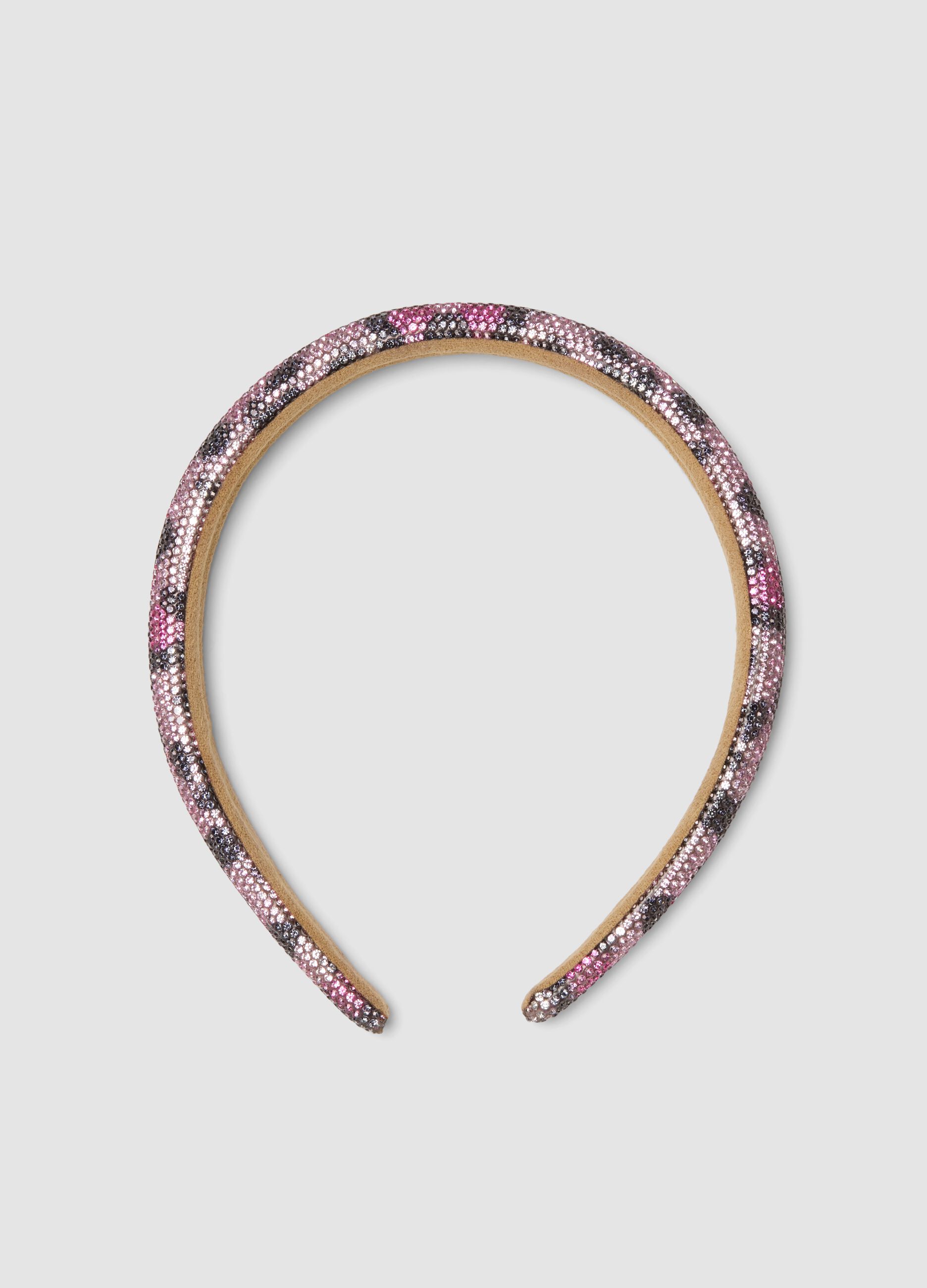 Pink headband with rhinestones and animal print for girls and teens