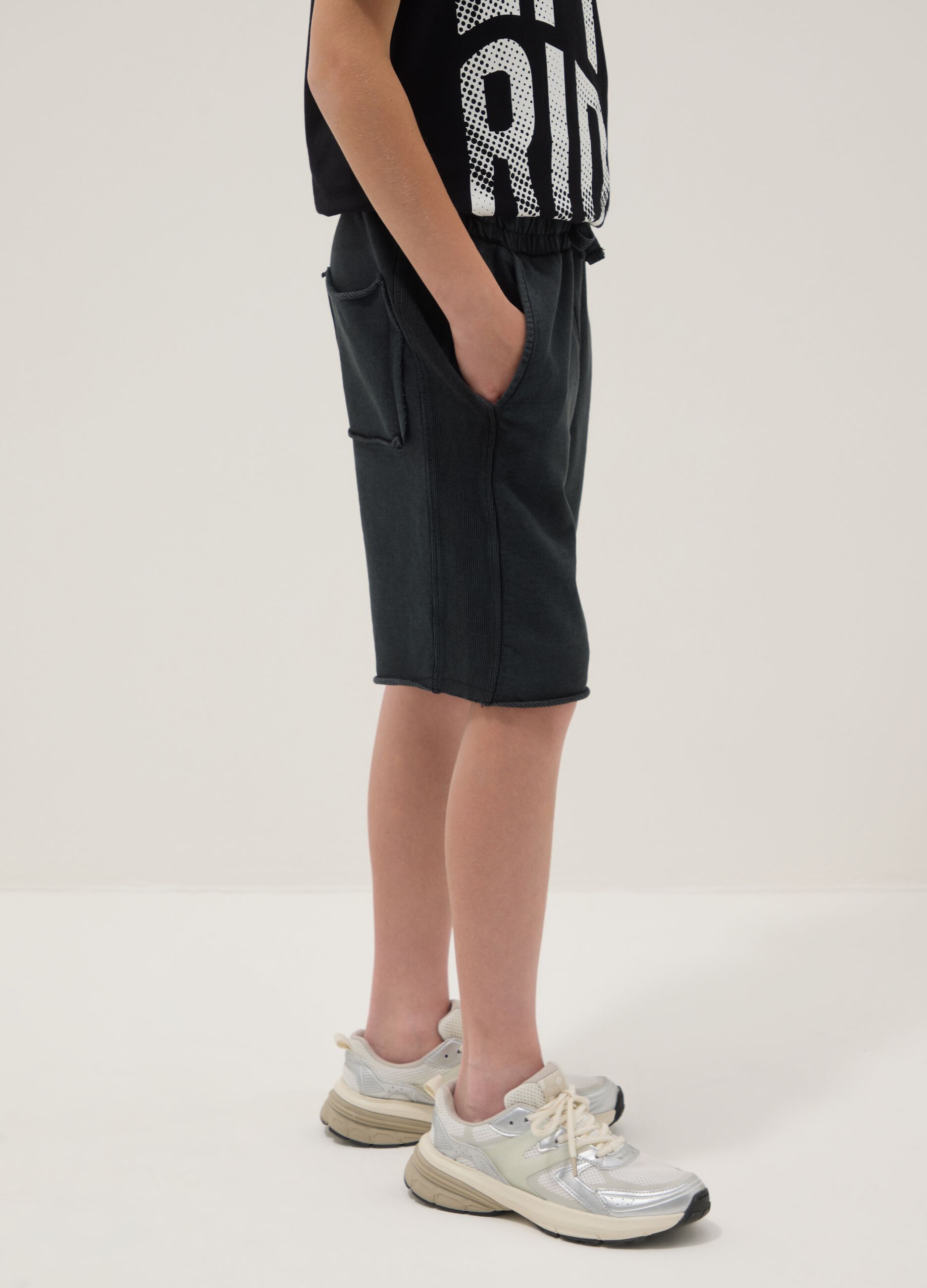 Black pure cotton shorts with elasticated waist