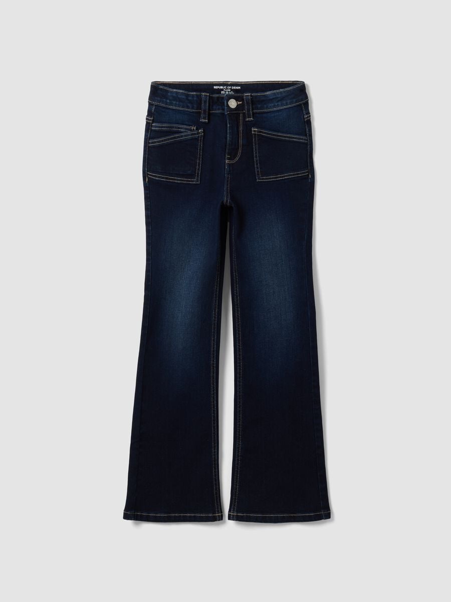 Jeans blu flare in cotone elasticizzato per ragazza_0