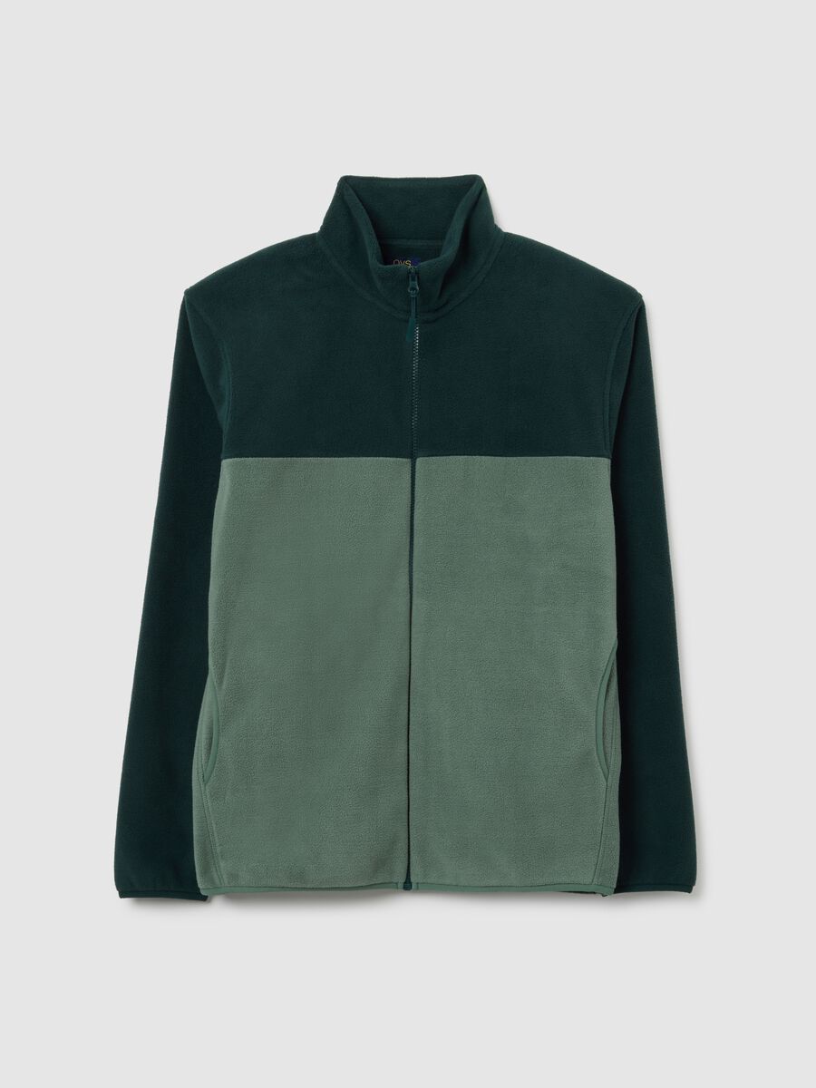 High-neck green fleece blend jumper regular fit with zip_0