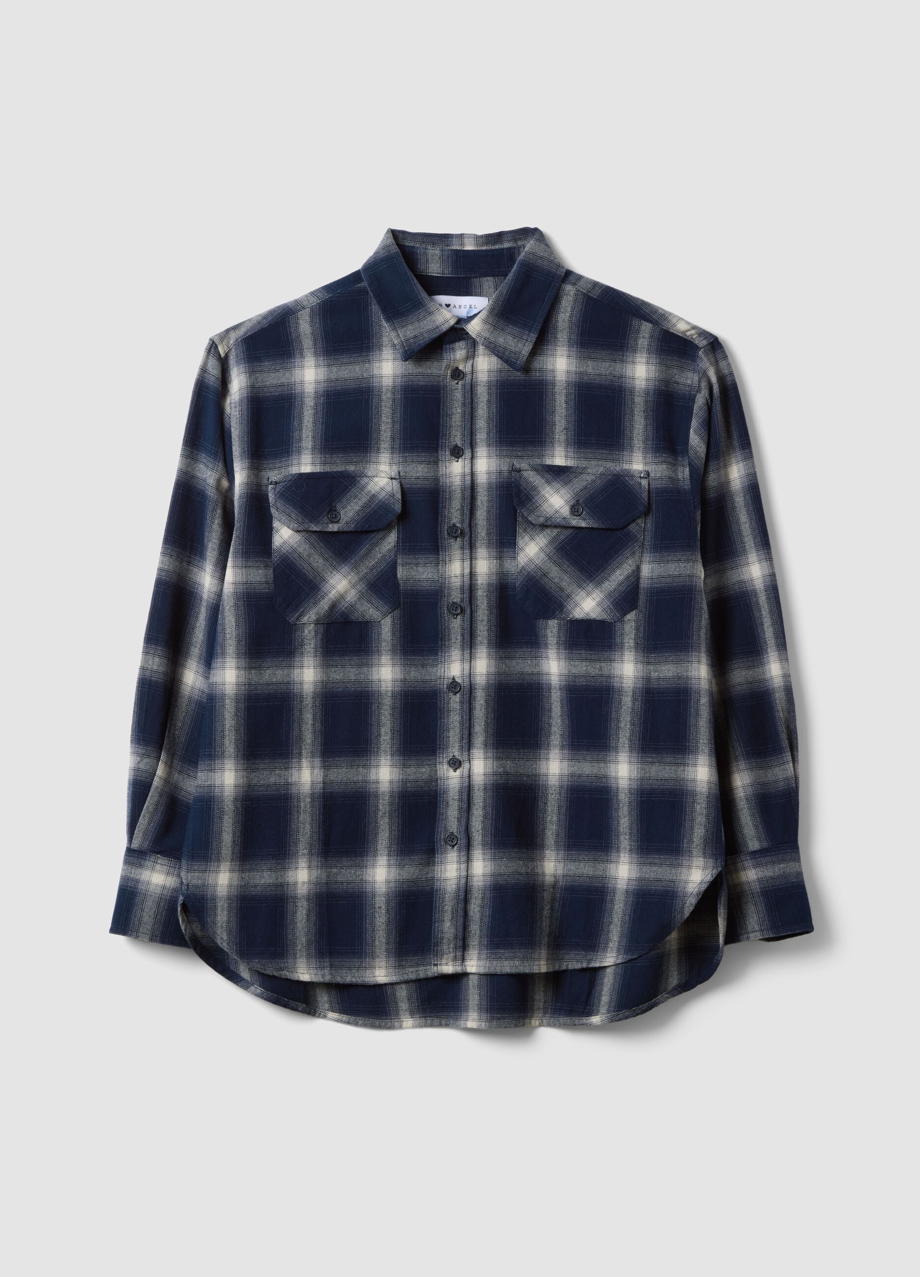 Camicia blu a quadri in flanella di puro cotone regular fit